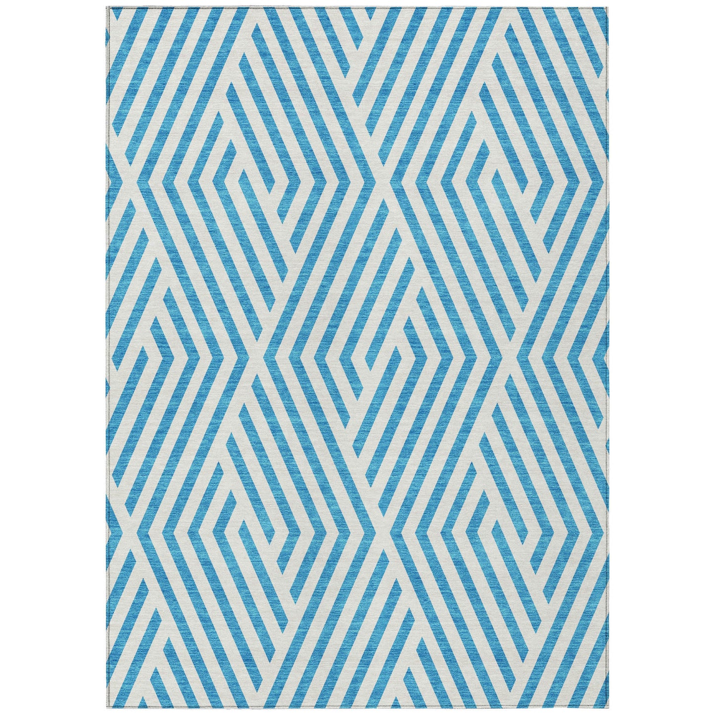 5' X 8' Teal and White Geometric Washable Non Skid Indoor Outdoor Area Rug