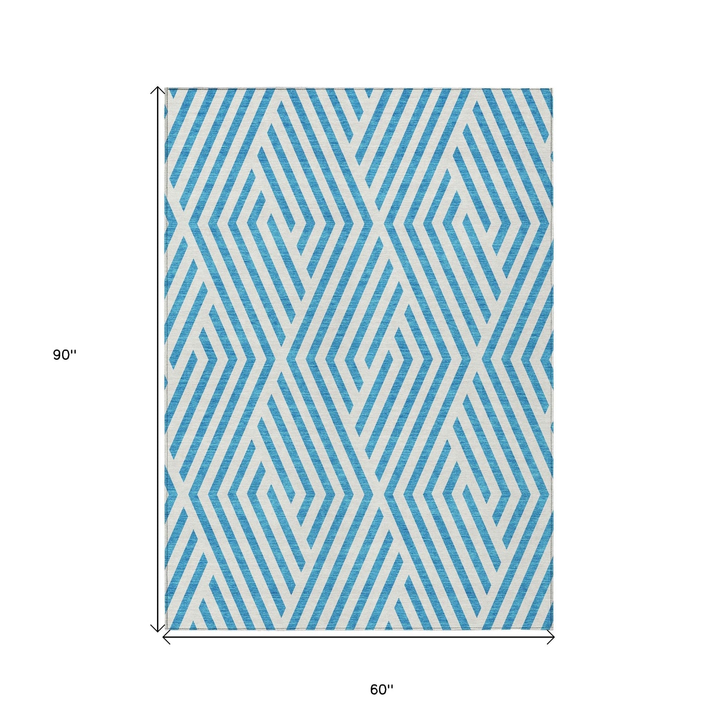 5' X 8' Teal and White Geometric Washable Non Skid Indoor Outdoor Area Rug