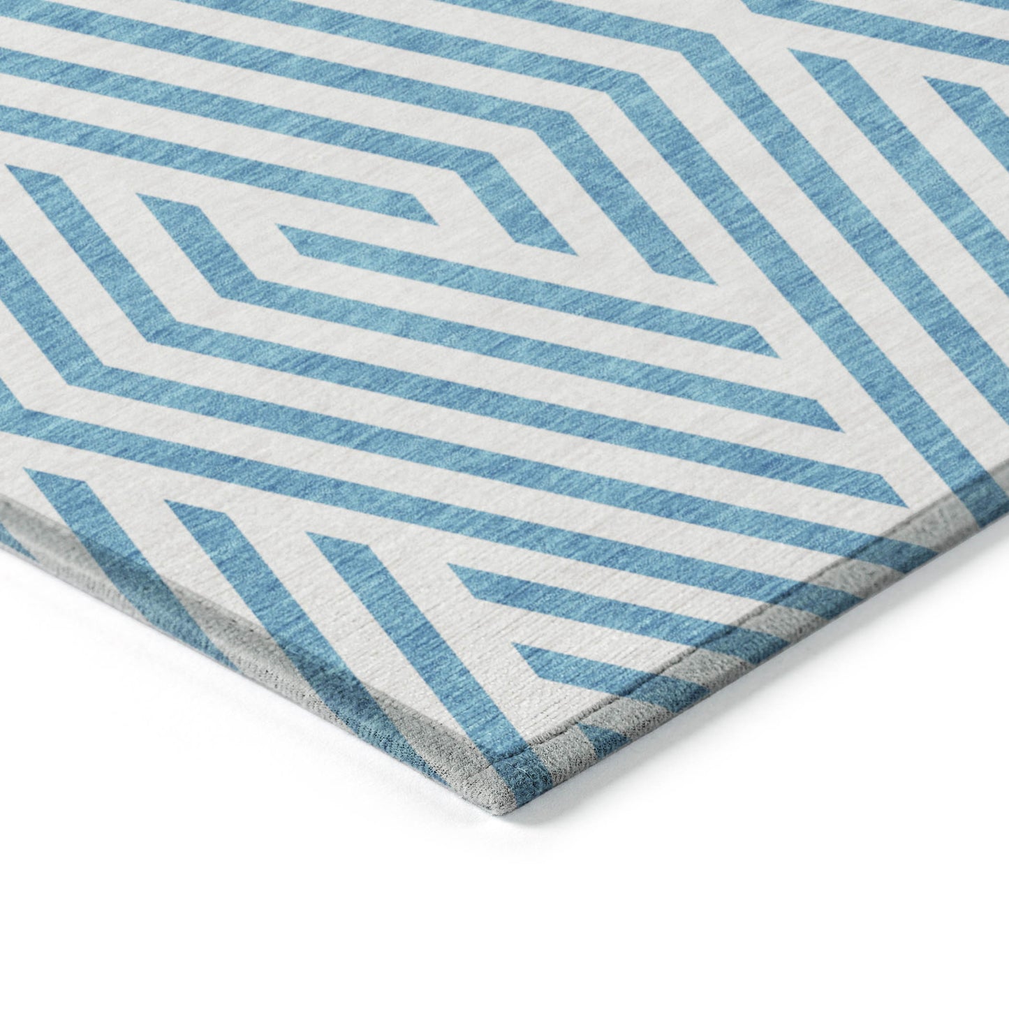 5' X 8' Teal and White Geometric Washable Non Skid Indoor Outdoor Area Rug