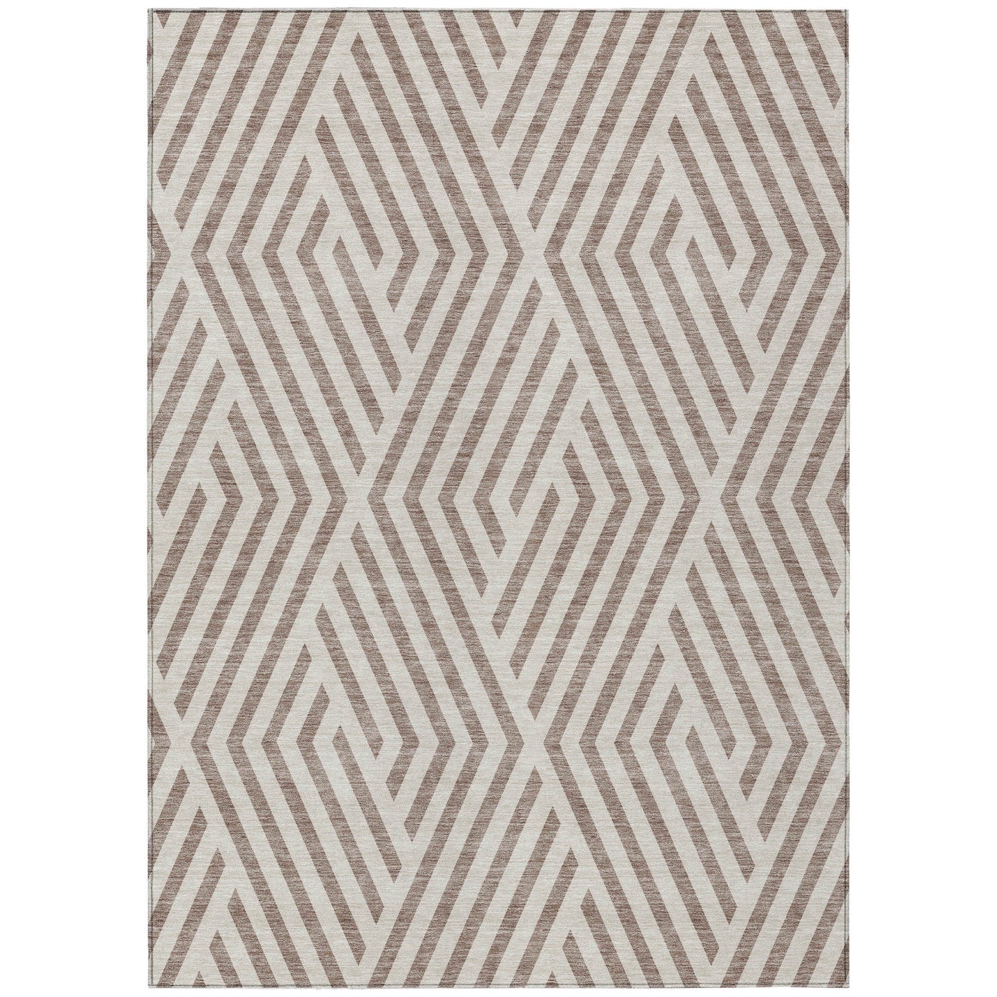 5' X 8' Taupe and Ivory Geometric Washable Non Skid Indoor Outdoor Area Rug