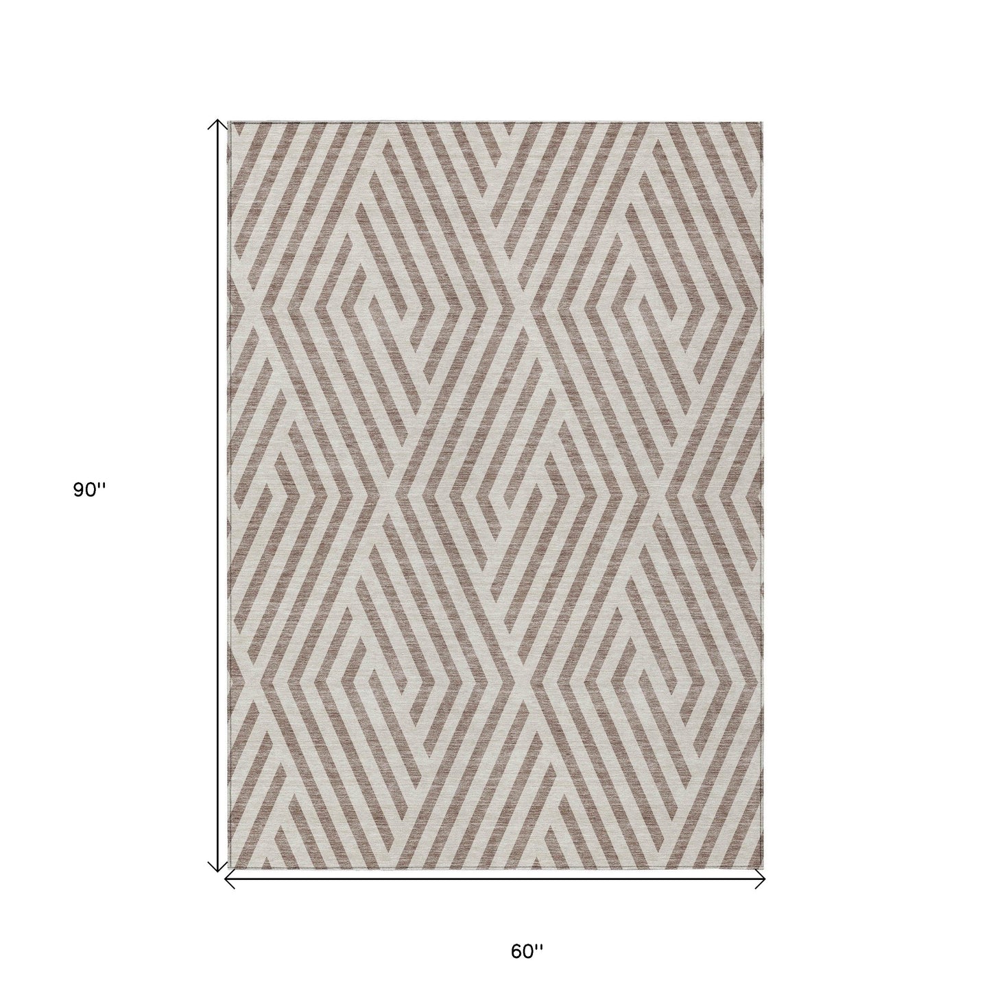 5' X 8' Taupe and Ivory Geometric Washable Non Skid Indoor Outdoor Area Rug