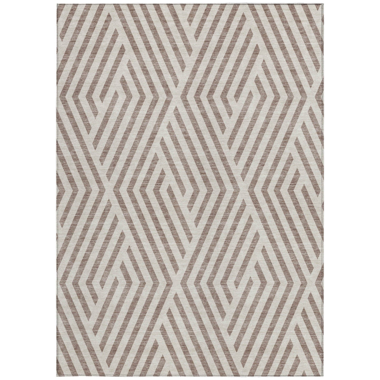 5' X 8' Taupe and Ivory Geometric Washable Non Skid Indoor Outdoor Area Rug