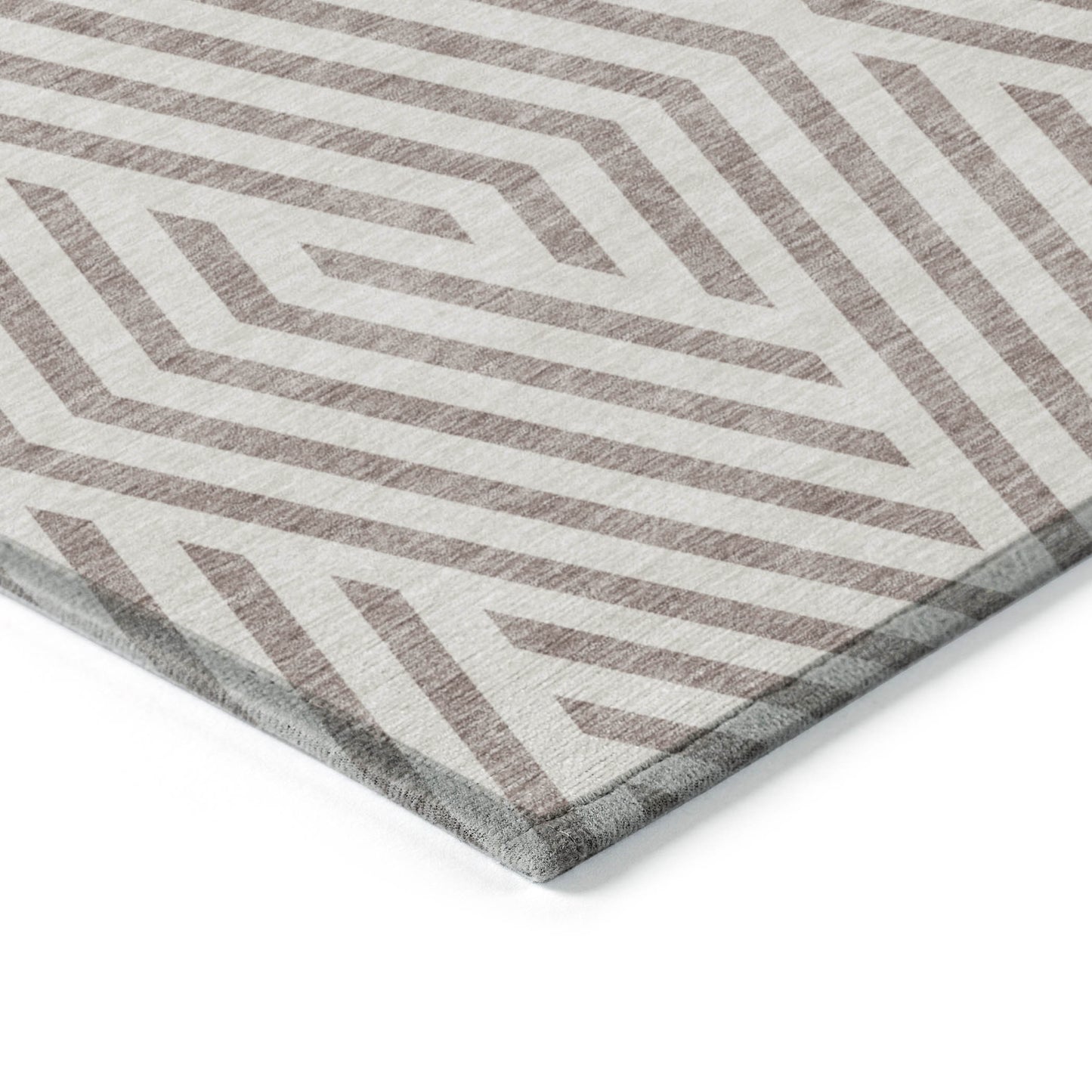 5' X 8' Taupe and Ivory Geometric Washable Non Skid Indoor Outdoor Area Rug