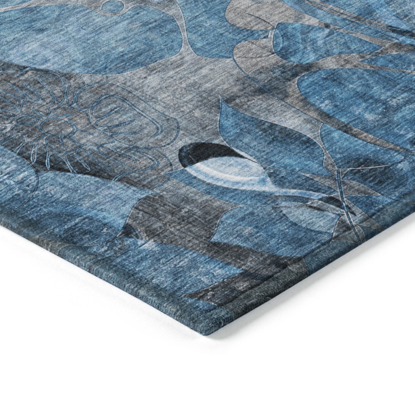 8' X 8' Blue and Gray Round Abstract Washable Indoor Outdoor Area Rug