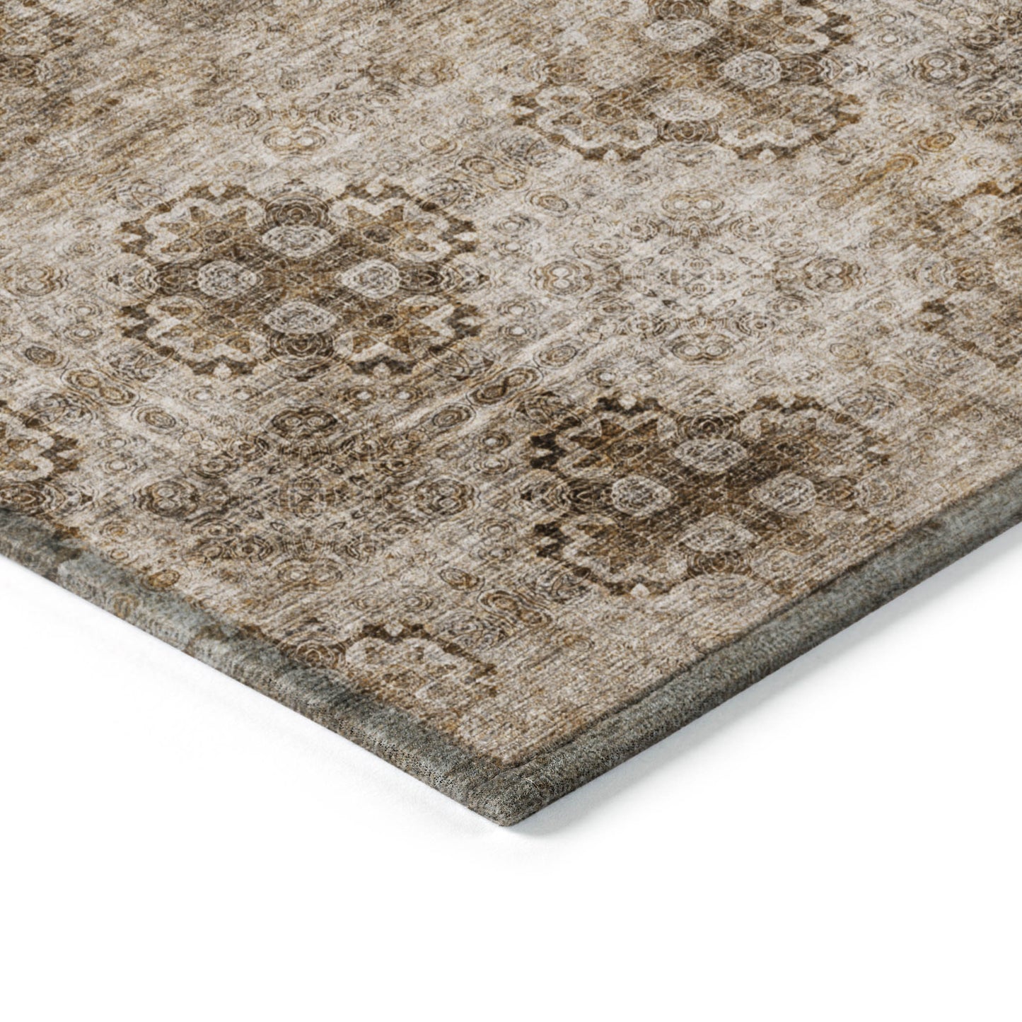 5' X 8' Taupe Floral Medallion Washable Non Skid Indoor Outdoor Area Rug