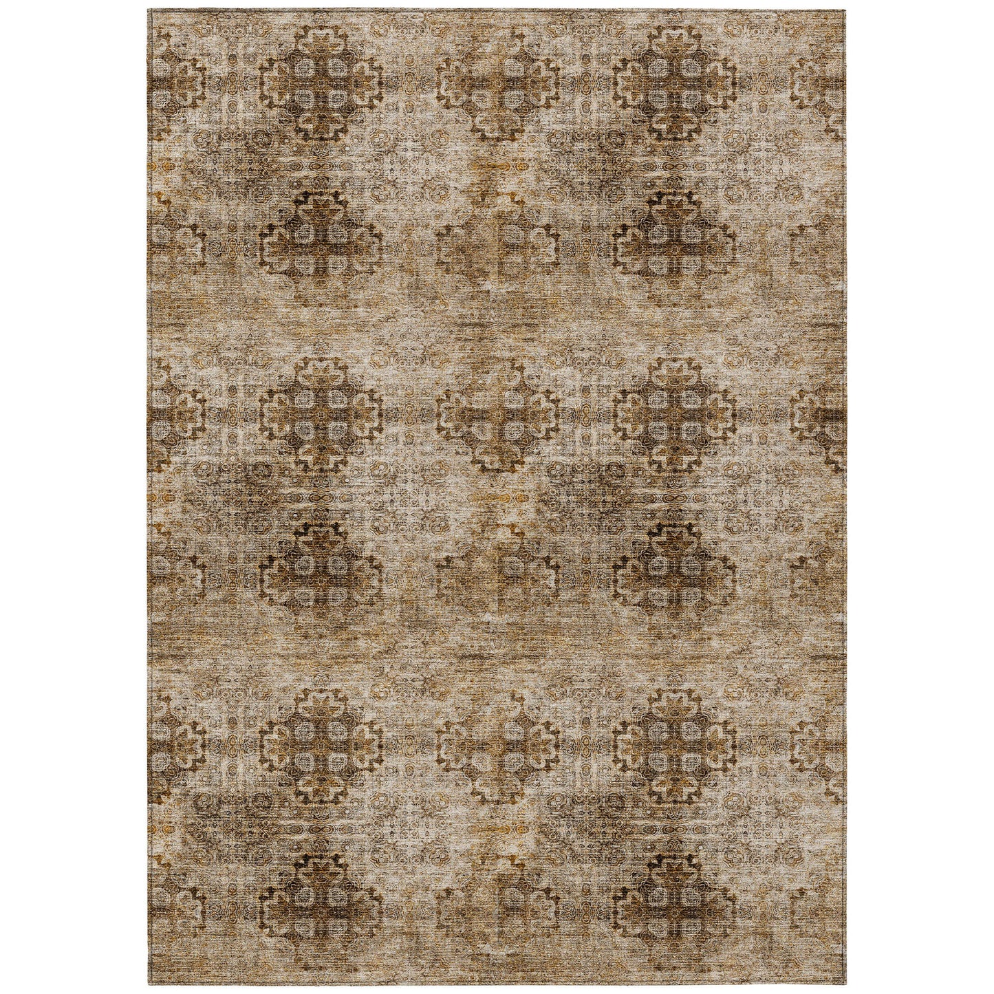 5' X 8' Taupe Floral Medallion Washable Non Skid Indoor Outdoor Area Rug