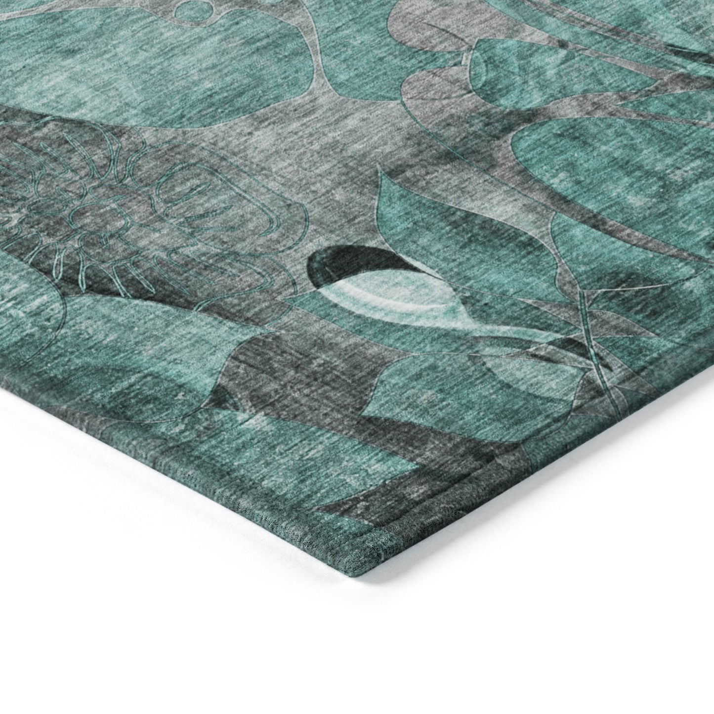 5' X 8' Teal Black and Gray Abstract Washable Indoor Outdoor Area Rug