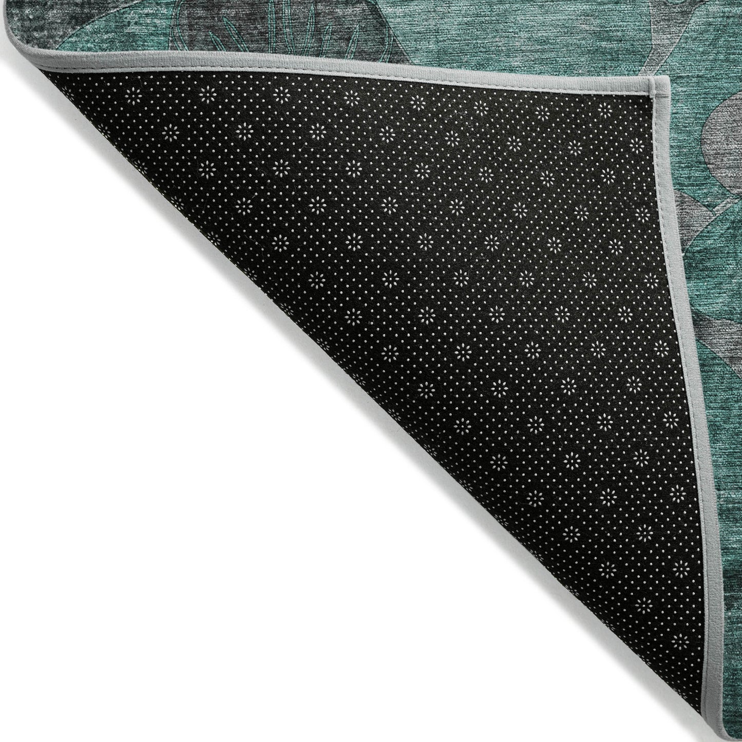 5' X 8' Teal Black and Gray Abstract Washable Indoor Outdoor Area Rug