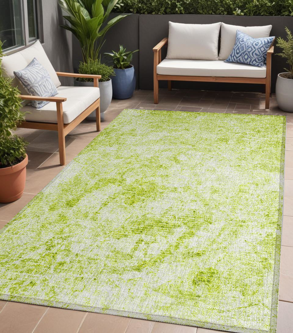 5' X 8' Lime Green Abstract Washable Non Skid Indoor Outdoor Area Rug