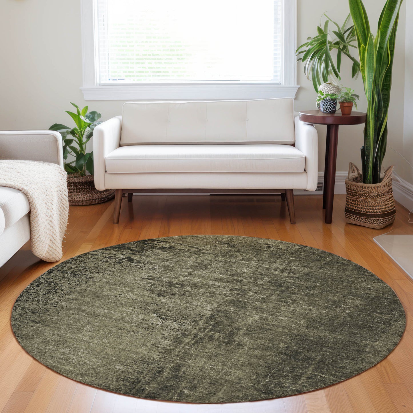 8' Round Gray Round Abstract Washable Non Skid Indoor Outdoor Area Rug