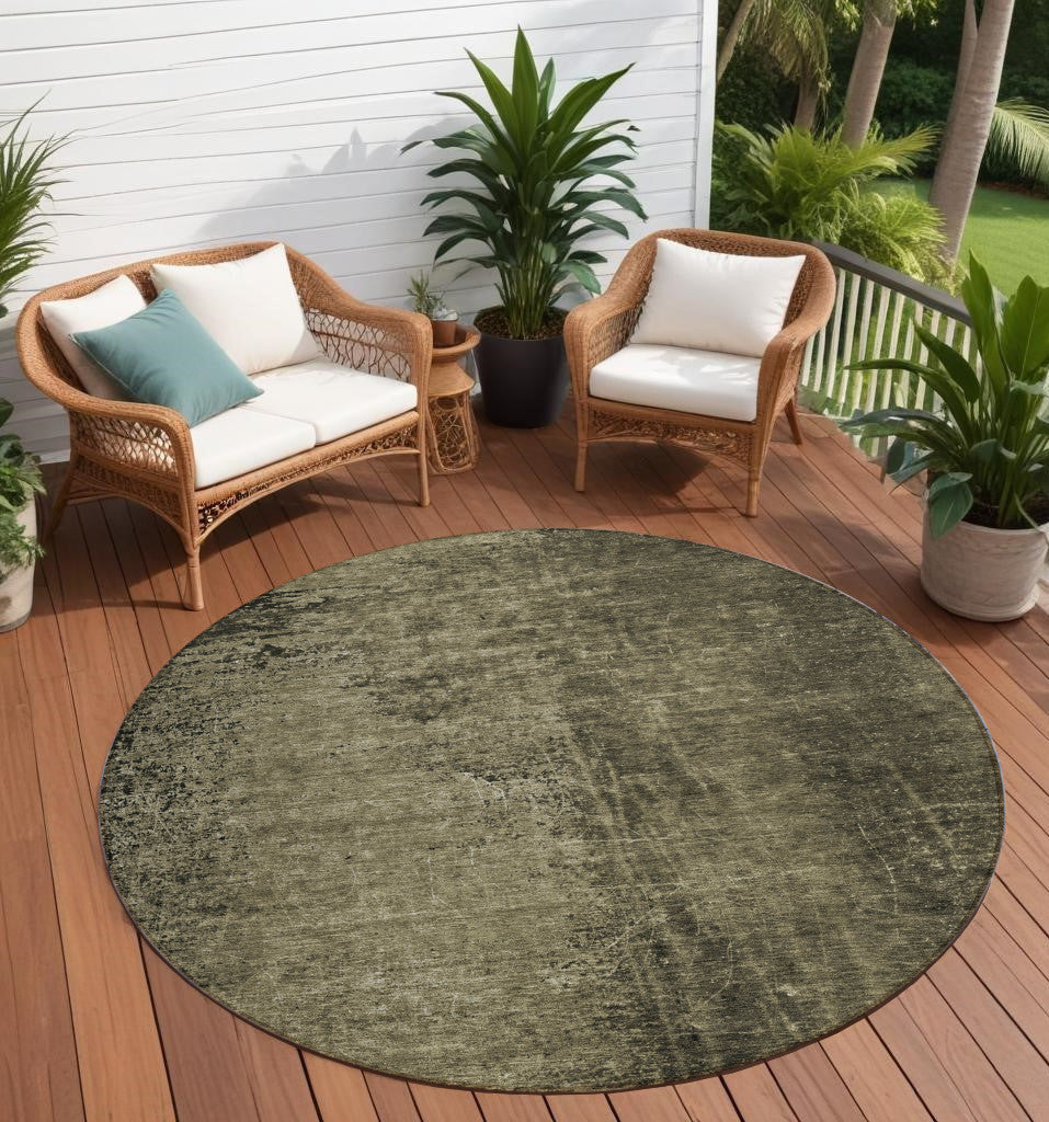 8' Round Gray Round Abstract Washable Non Skid Indoor Outdoor Area Rug