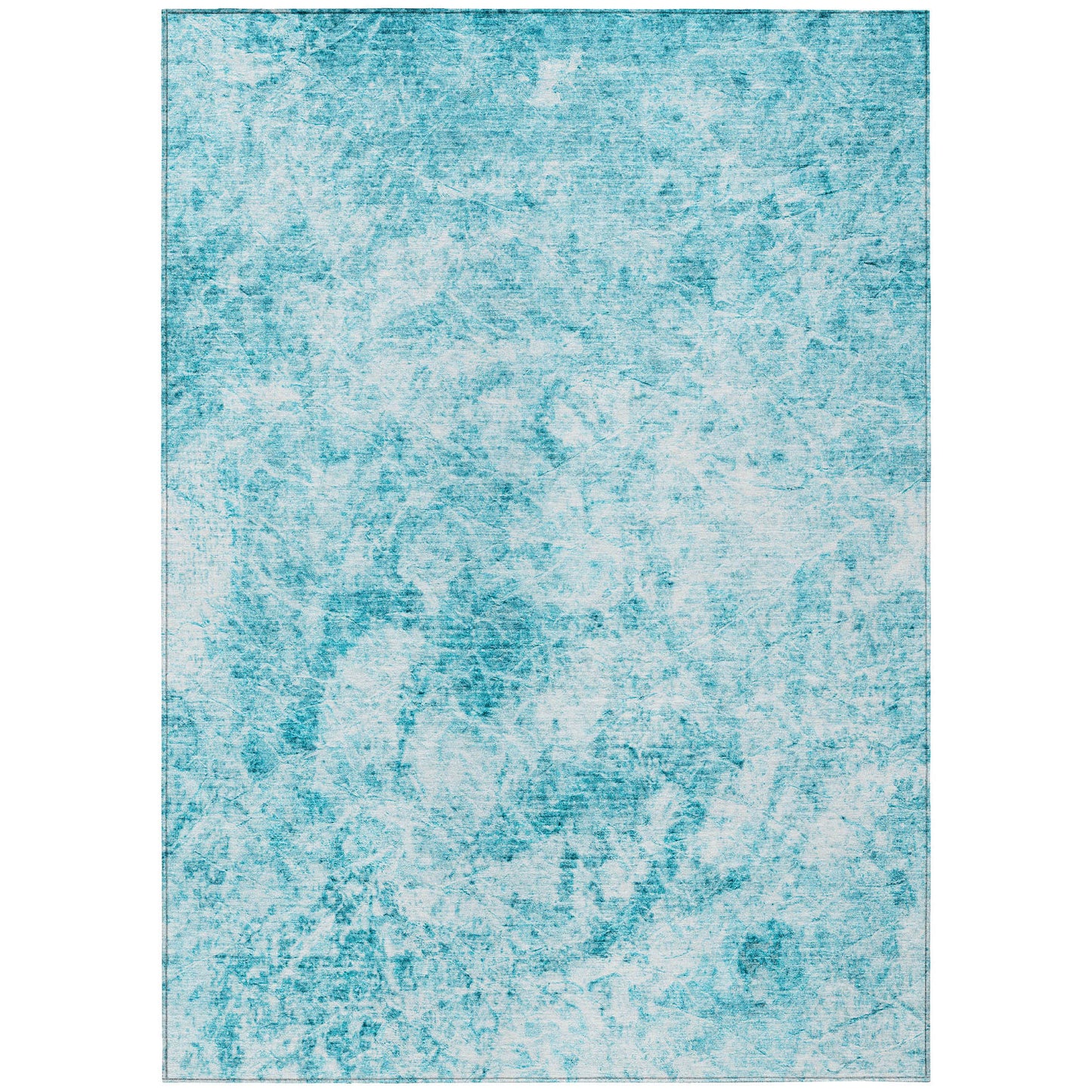 5' X 8' Teal Abstract Washable Non Skid Indoor Outdoor Area Rug