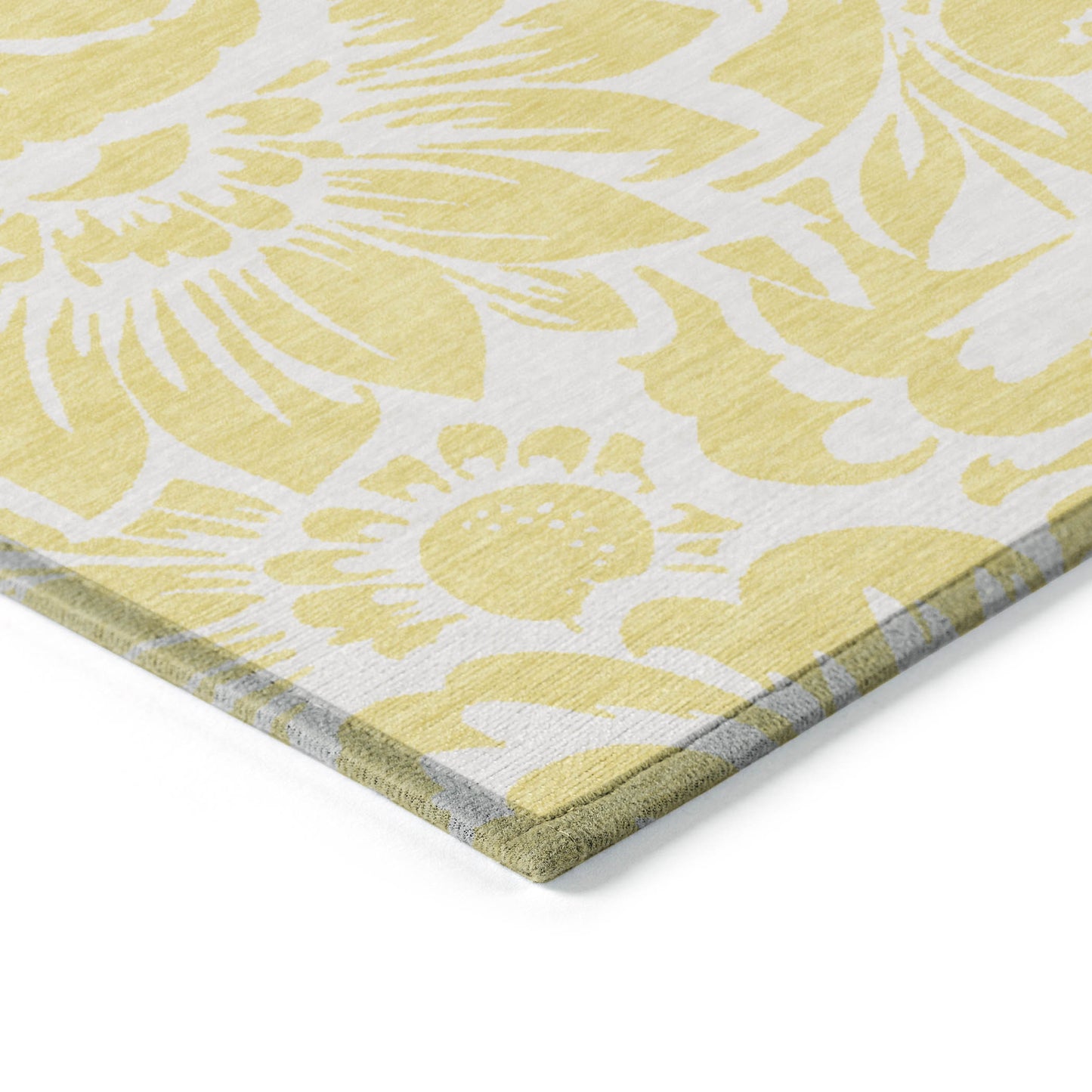 5' X 8' Yellow and Ivory Floral Washable Non Skid Indoor Outdoor Area Rug