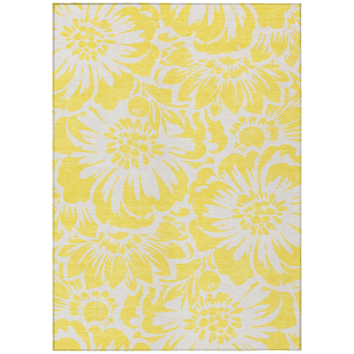 5' X 8' Yellow and Ivory Floral Washable Non Skid Indoor Outdoor Area Rug