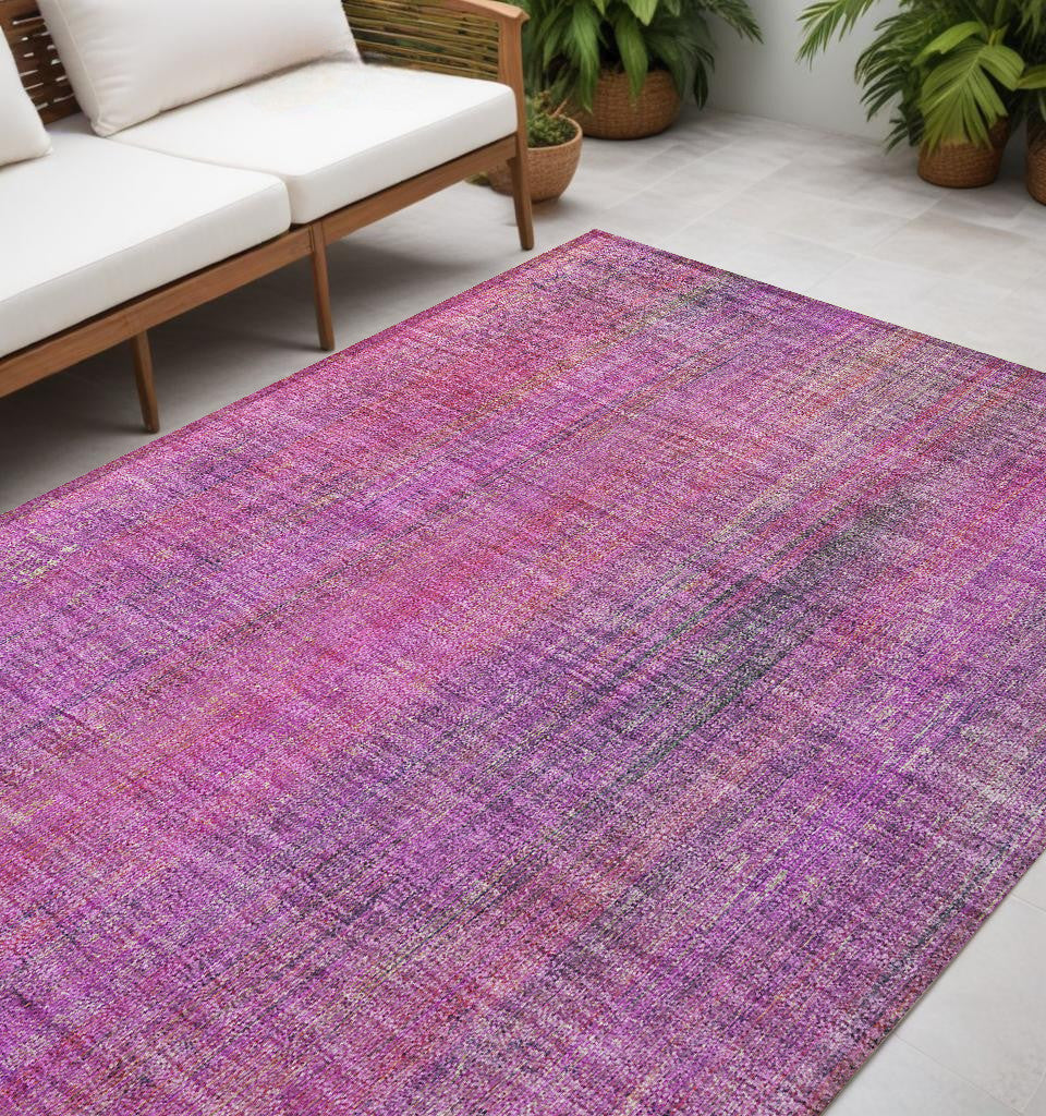 5' X 8' Lilac Striped Washable Non Skid Indoor Outdoor Area Rug