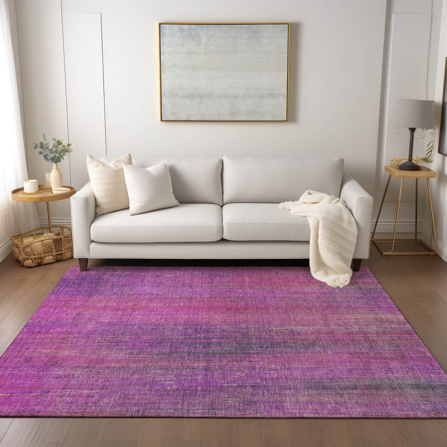 5' X 8' Lilac Striped Washable Non Skid Indoor Outdoor Area Rug