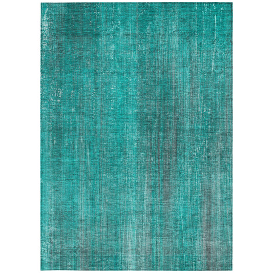 5' X 8' Teal Striped Washable Non Skid Indoor Outdoor Area Rug