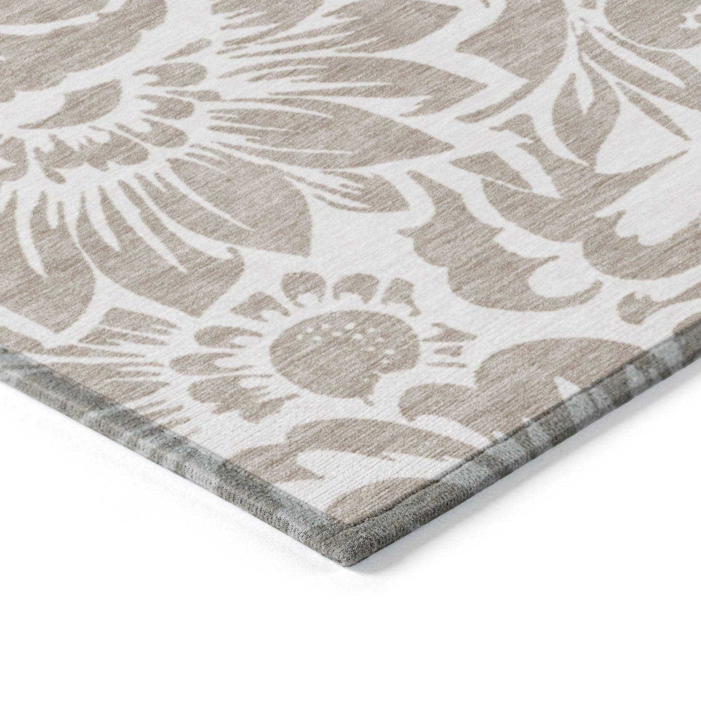 5' X 8' Taupe and Ivory Floral Washable Non Skid Indoor Outdoor Area Rug