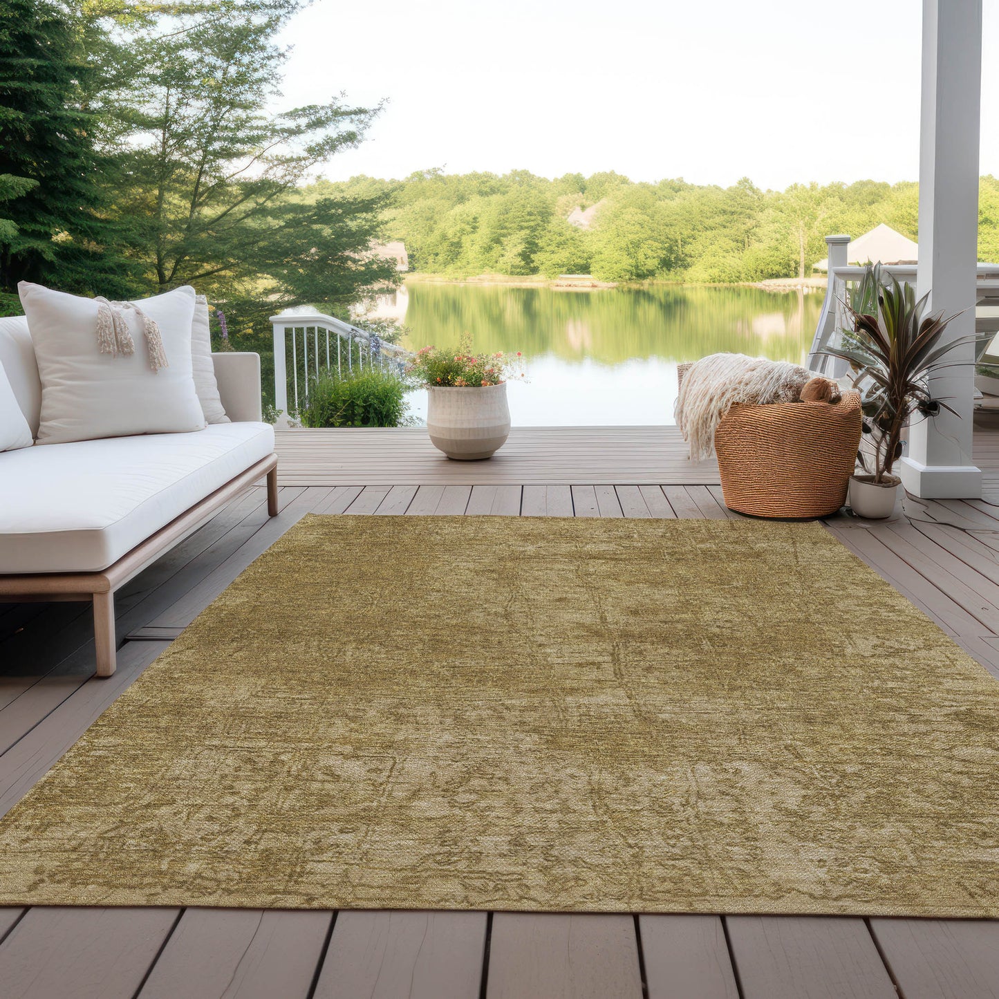 5' X 8' Tan Abstract Washable Non Skid Indoor Outdoor Area Rug