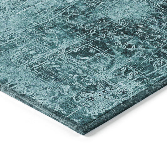 5' X 8' Teal Abstract Washable Non Skid Indoor Outdoor Area Rug