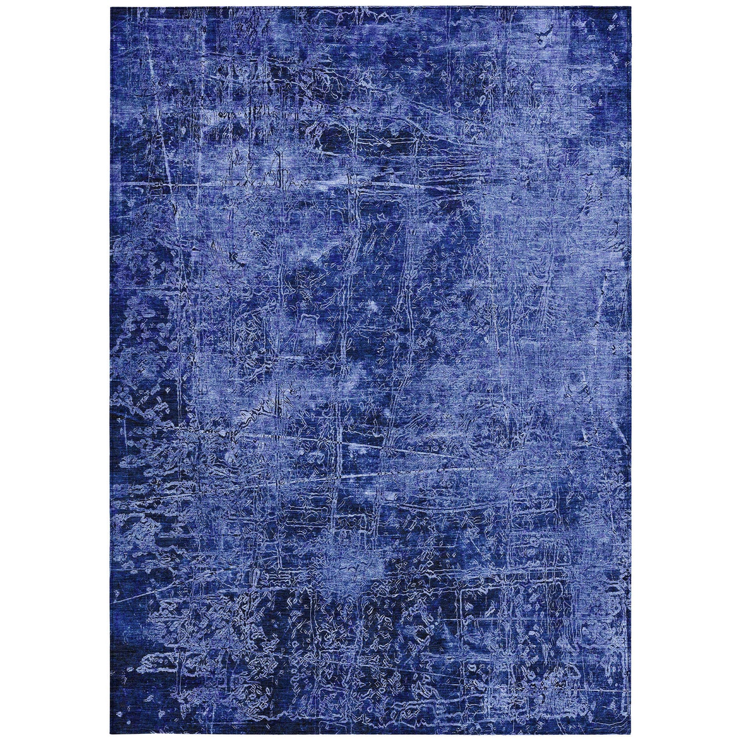 5' X 8' Navy Blue Abstract Washable Non Skid Indoor Outdoor Area Rug