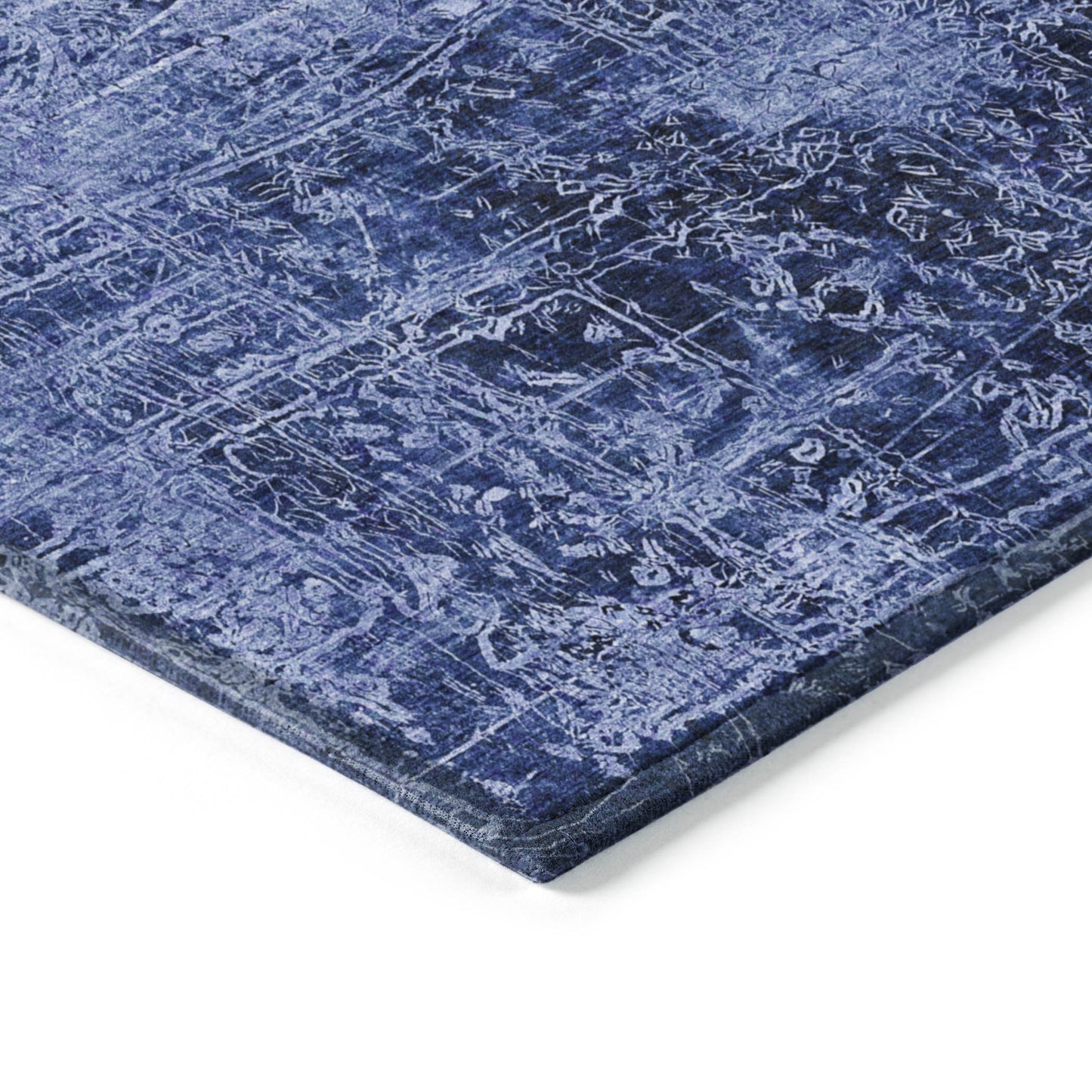 5' X 8' Navy Blue Abstract Washable Non Skid Indoor Outdoor Area Rug