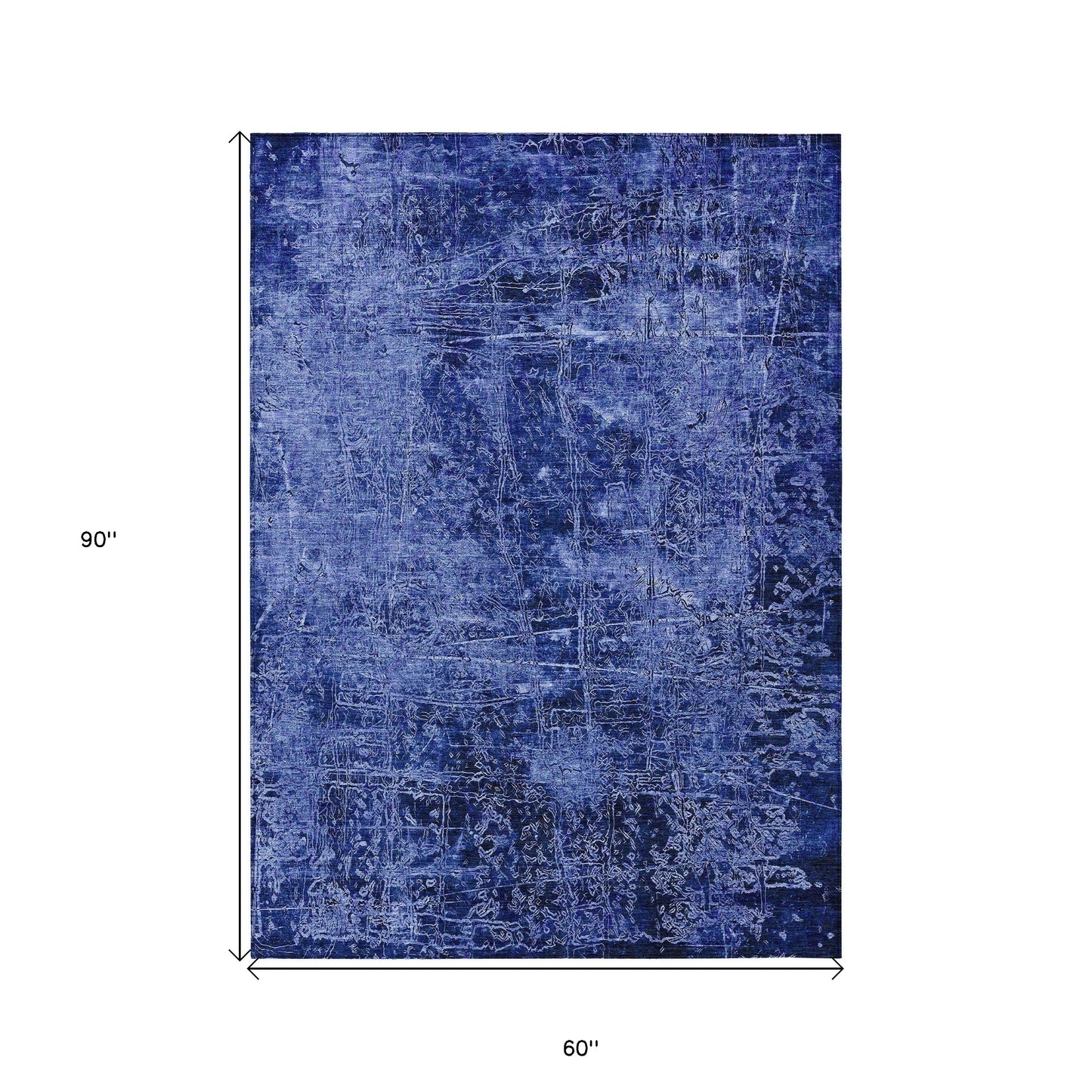 5' X 8' Navy Blue Abstract Washable Non Skid Indoor Outdoor Area Rug