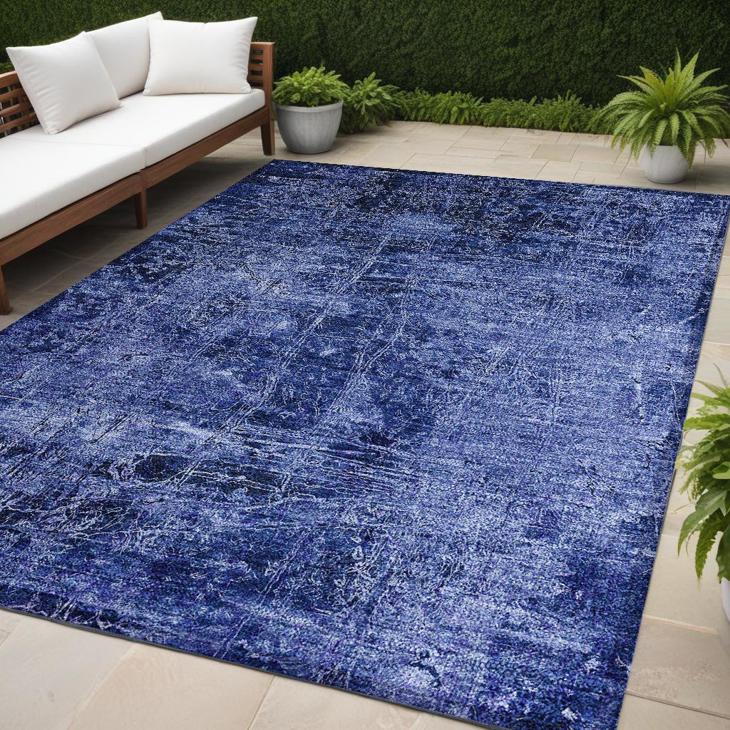 5' X 8' Navy Blue Abstract Washable Non Skid Indoor Outdoor Area Rug