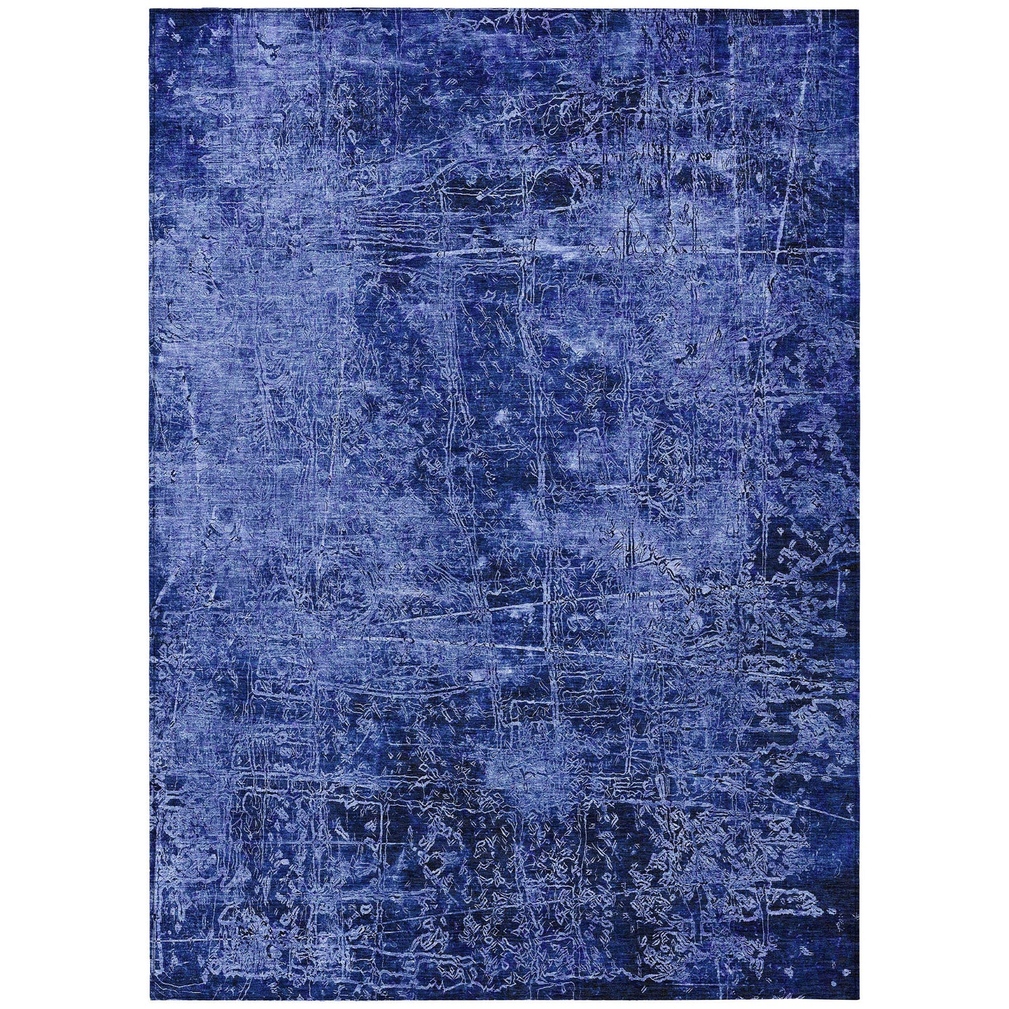 5' X 8' Navy Blue Abstract Washable Non Skid Indoor Outdoor Area Rug