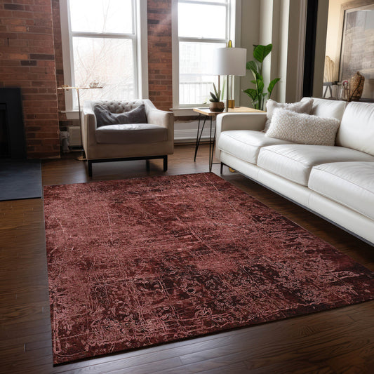 5' X 8' Merlot Abstract Washable Non Skid Indoor Outdoor Area Rug