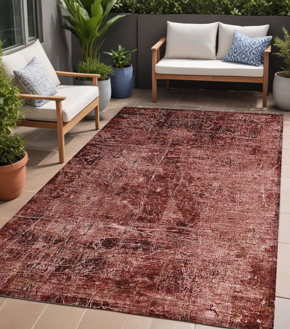 5' X 8' Merlot Abstract Washable Non Skid Indoor Outdoor Area Rug