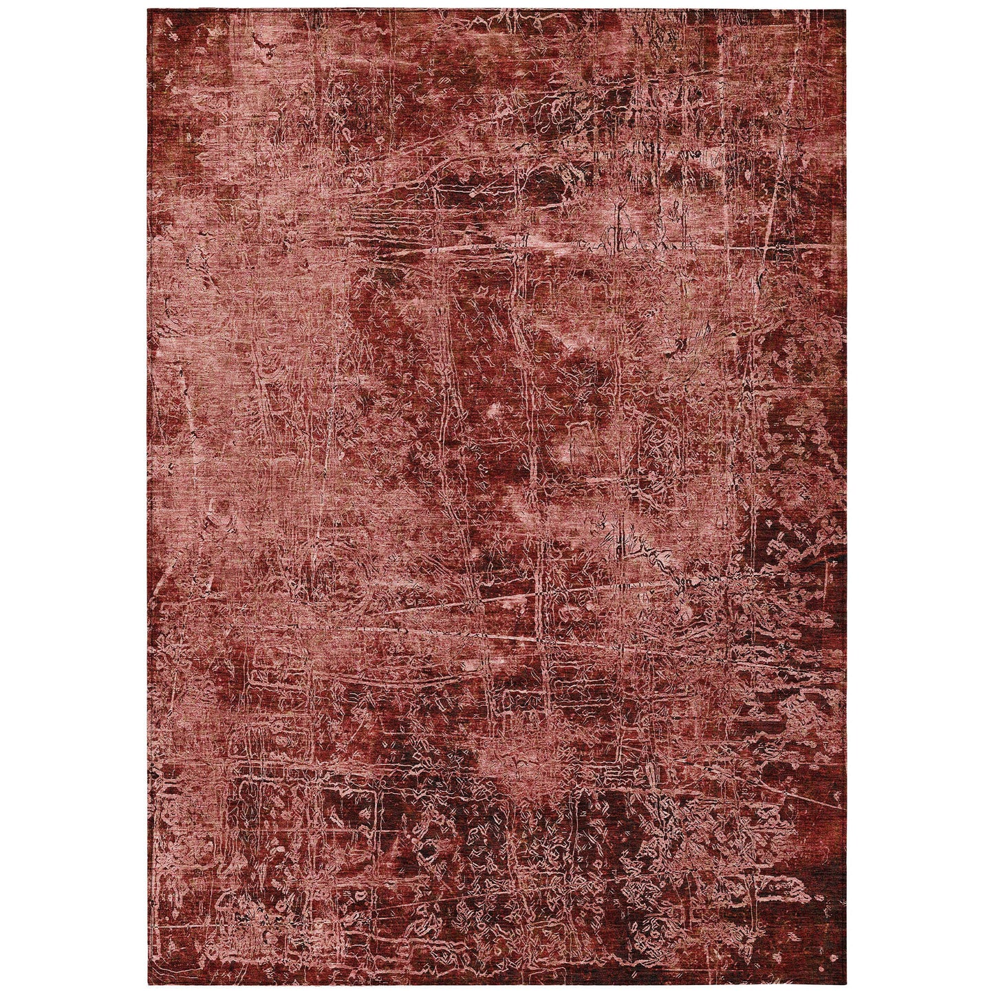 5' X 8' Merlot Abstract Washable Non Skid Indoor Outdoor Area Rug