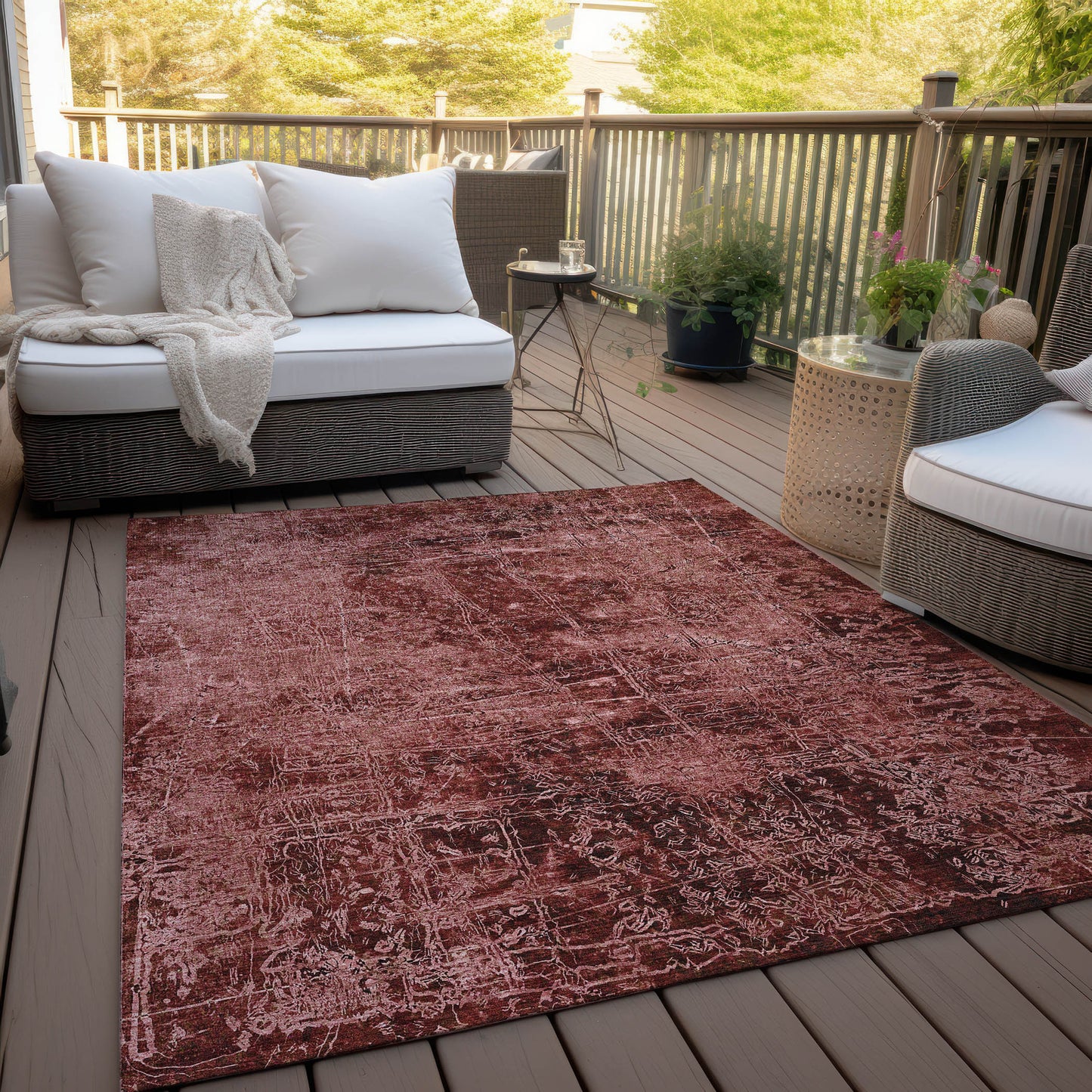 5' X 8' Merlot Abstract Washable Non Skid Indoor Outdoor Area Rug