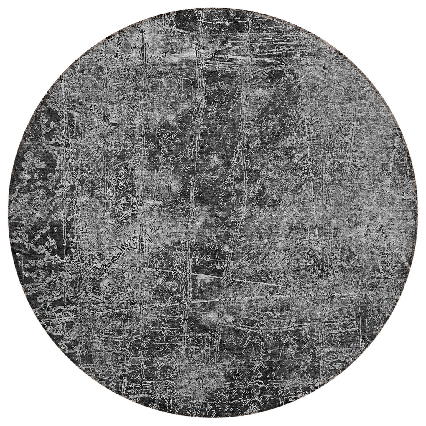 8' Round Gray Round Abstract Washable Non Skid Indoor Outdoor Area Rug