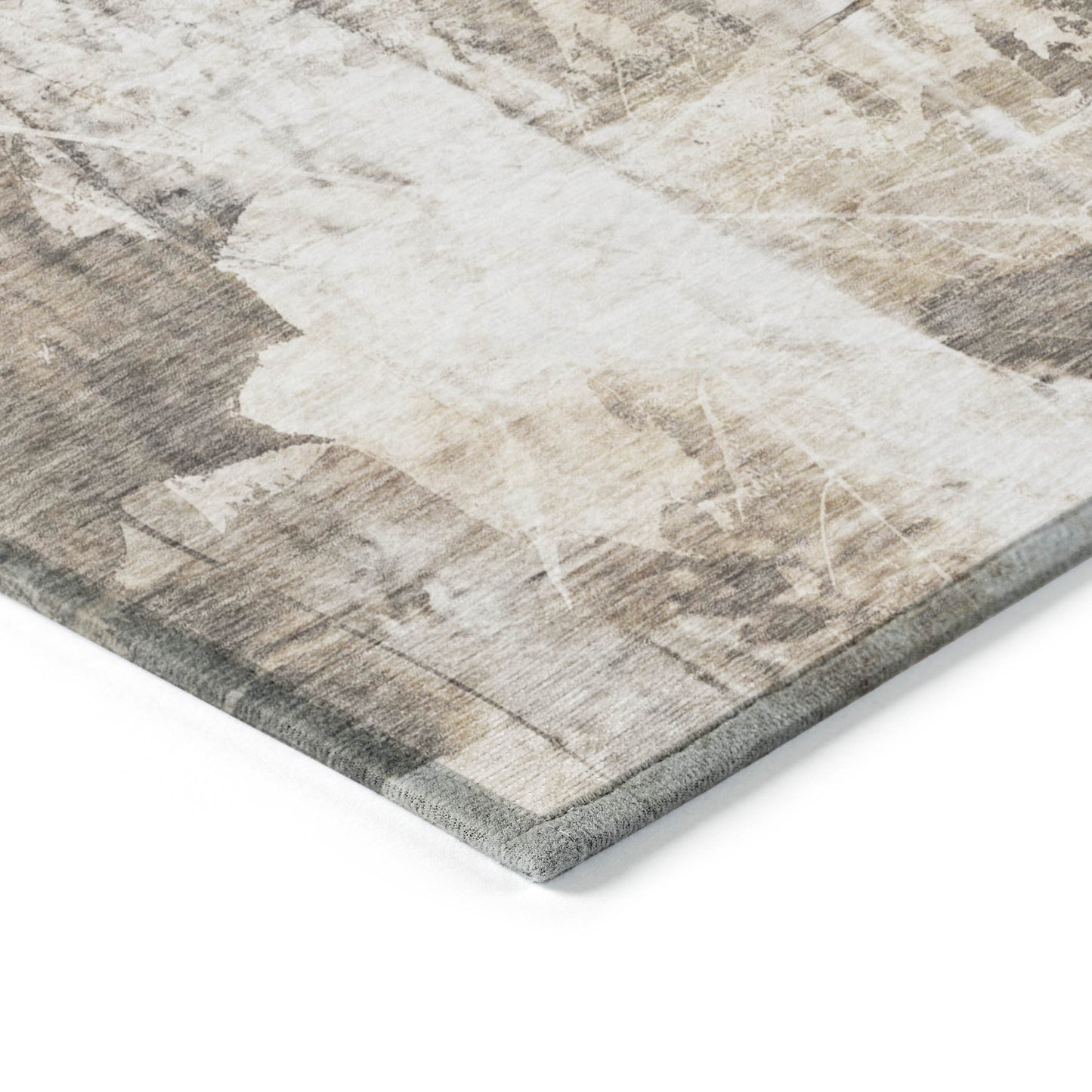 5' X 8' Taupe and Ivory Floral Washable Non Skid Indoor Outdoor Area Rug