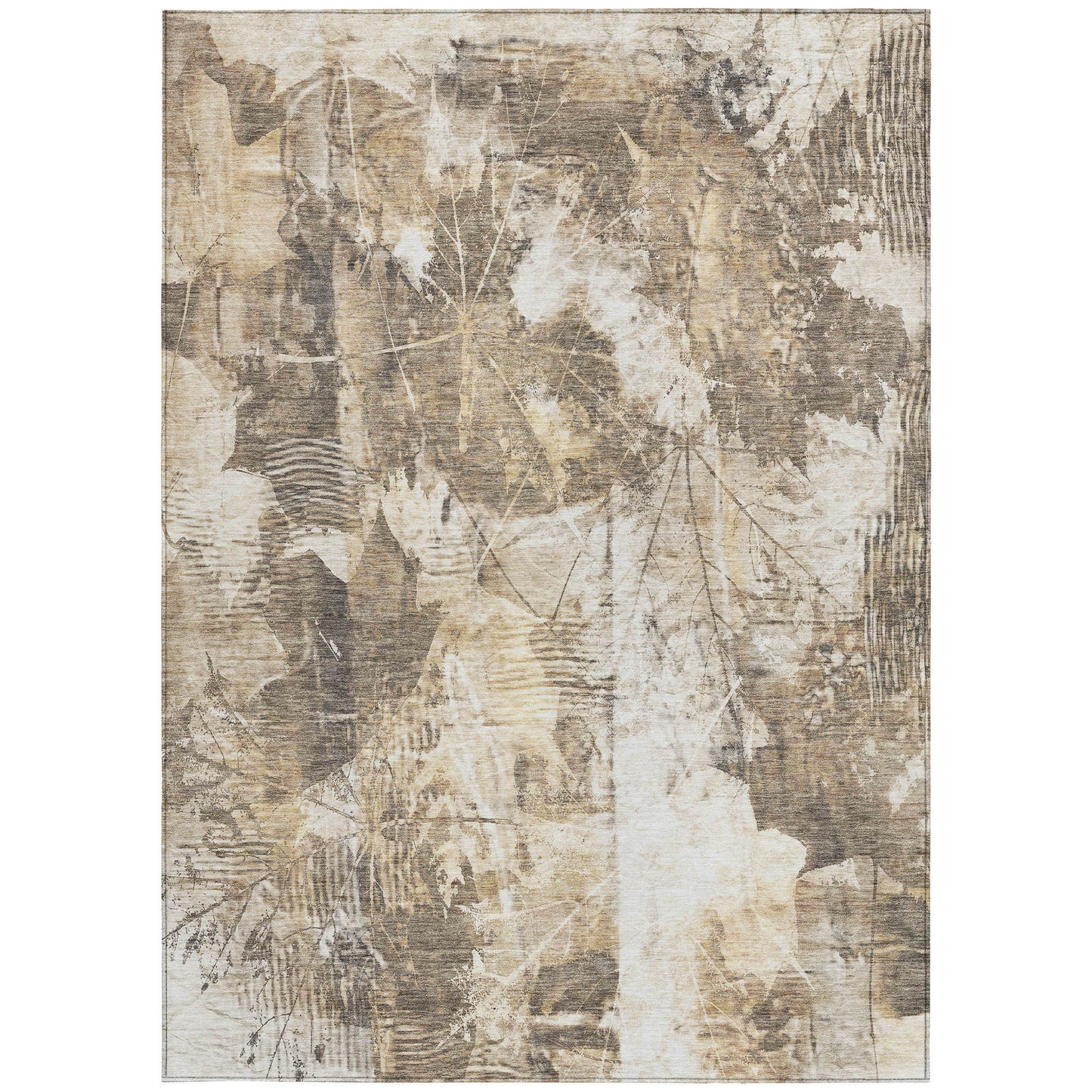 5' X 8' Taupe and Ivory Floral Washable Non Skid Indoor Outdoor Area Rug