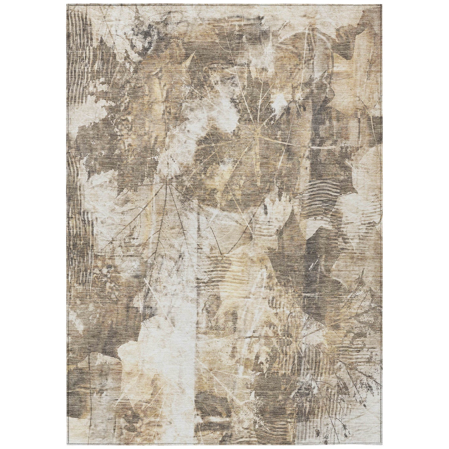 5' X 8' Taupe and Ivory Floral Washable Non Skid Indoor Outdoor Area Rug