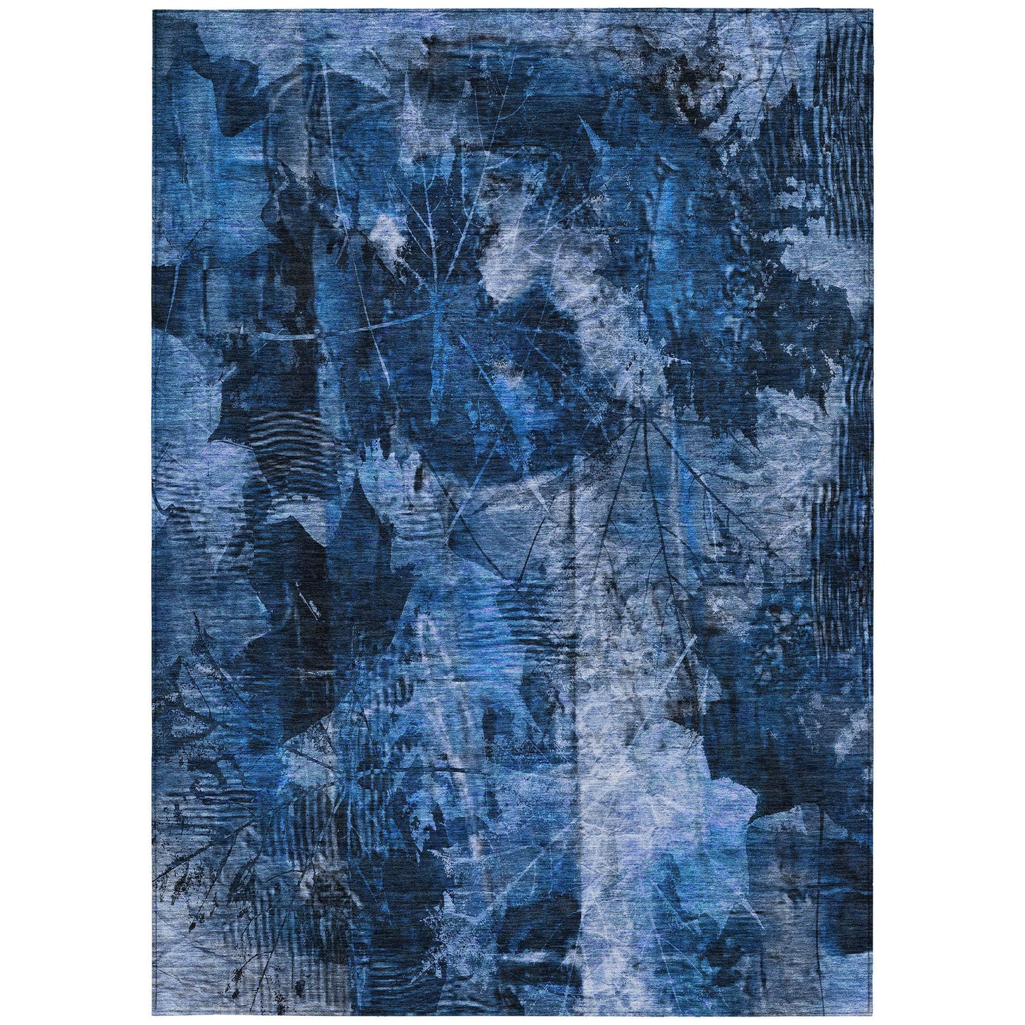 5' X 8' Navy Blue Floral Washable Non Skid Indoor Outdoor Area Rug