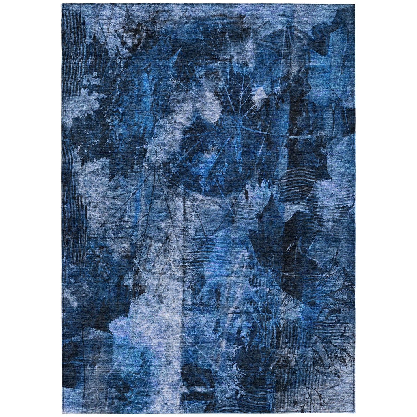 5' X 8' Navy Blue Floral Washable Non Skid Indoor Outdoor Area Rug