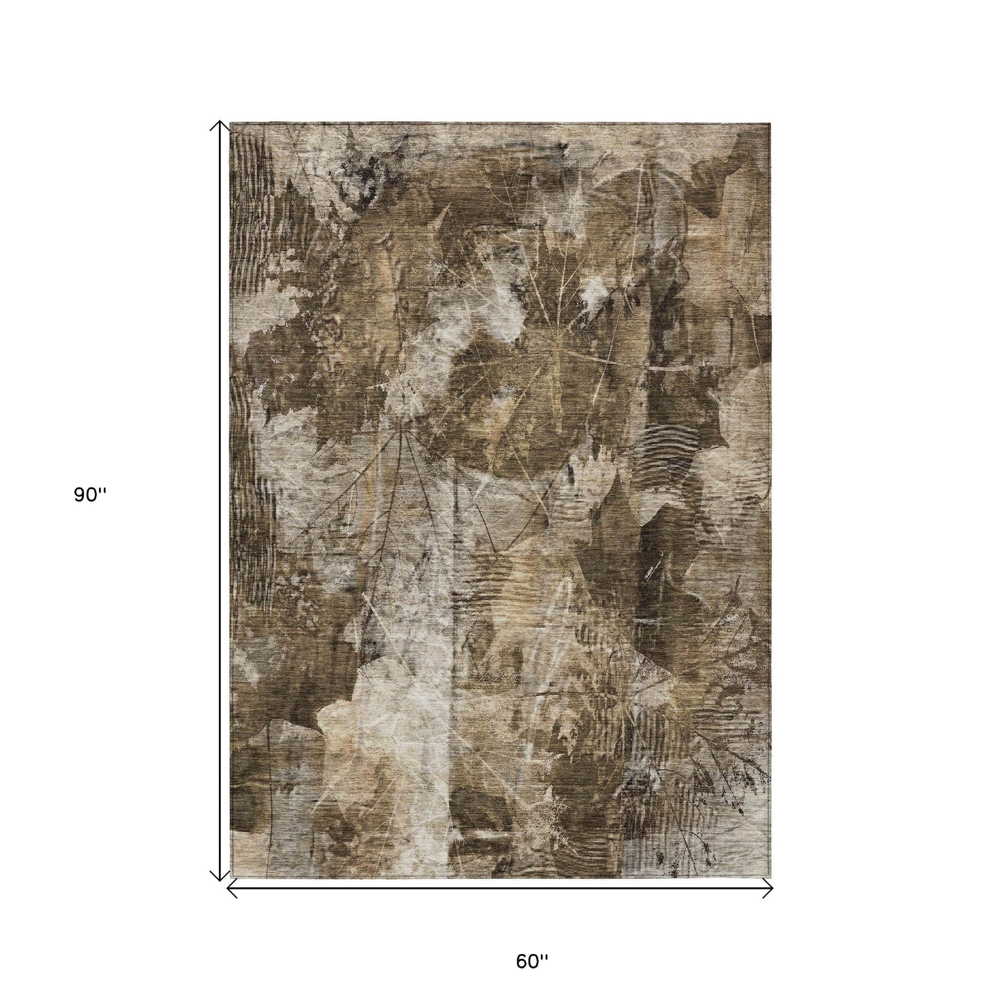 5' X 8' Taupe Floral Washable Non Skid Indoor Outdoor Area Rug