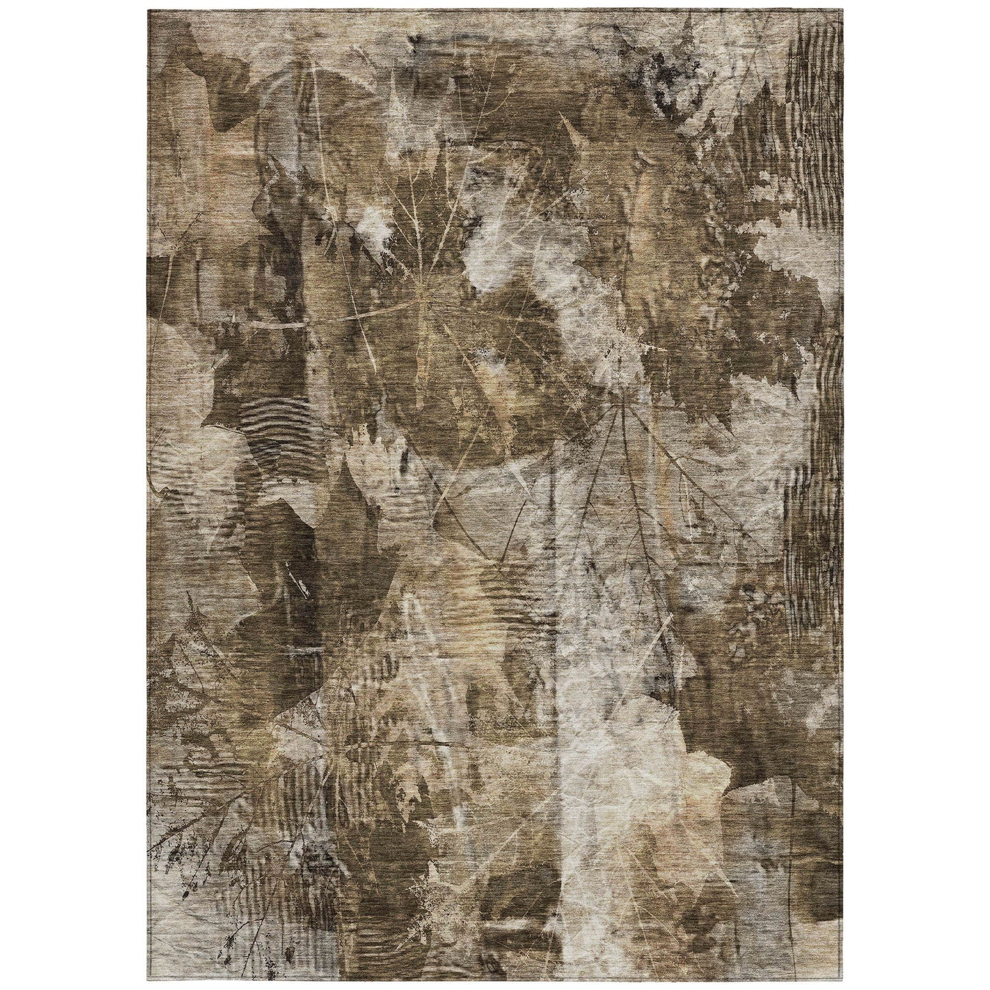 5' X 8' Taupe Floral Washable Non Skid Indoor Outdoor Area Rug