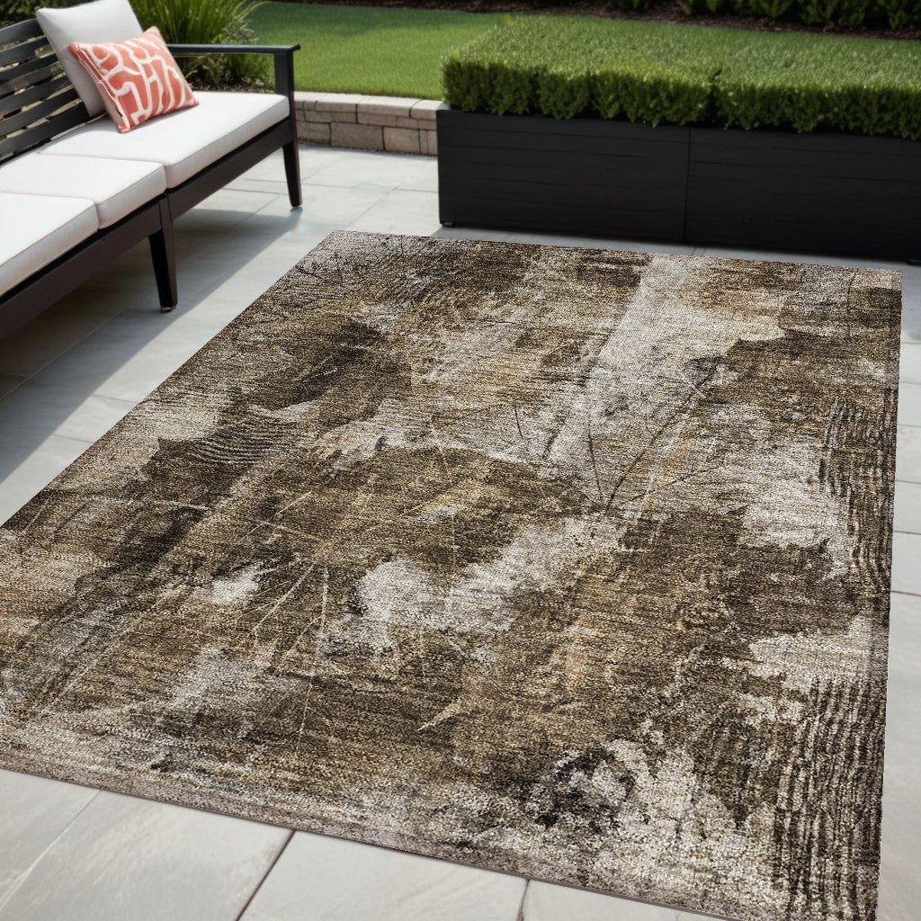 5' X 8' Taupe Floral Washable Non Skid Indoor Outdoor Area Rug