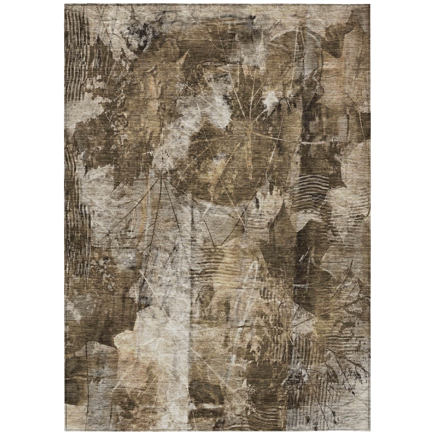 5' X 8' Taupe Floral Washable Non Skid Indoor Outdoor Area Rug