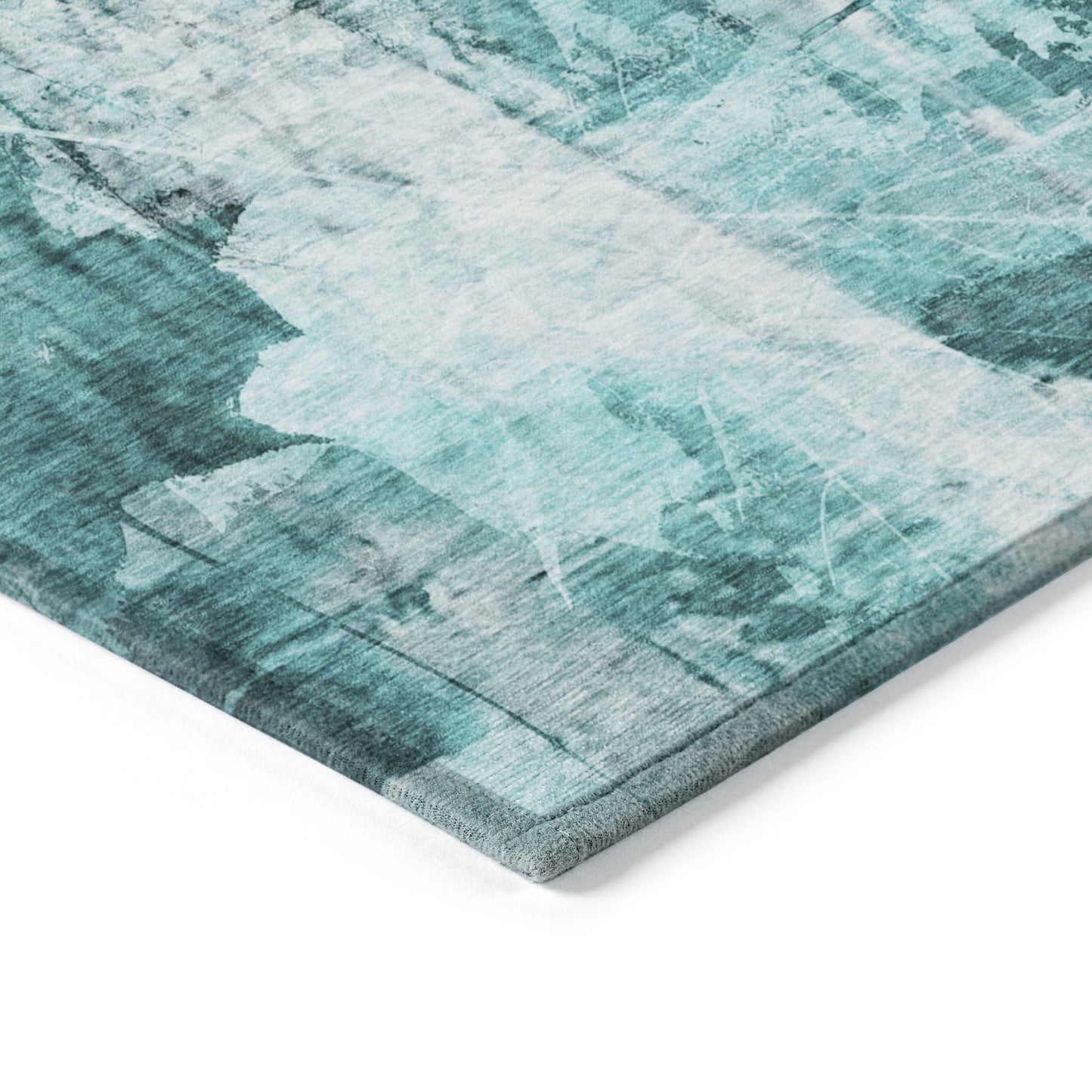 5' X 8' Teal Floral Washable Non Skid Indoor Outdoor Area Rug