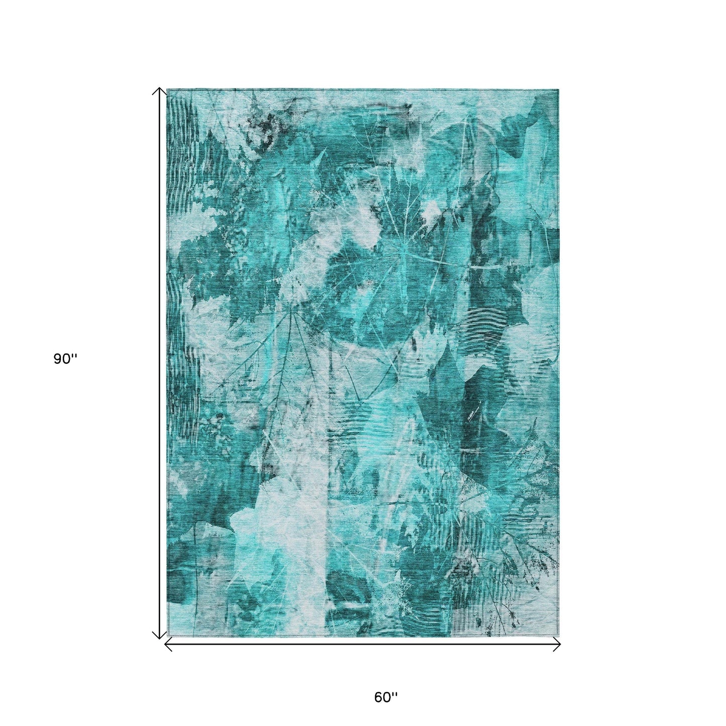 5' X 8' Teal Floral Washable Non Skid Indoor Outdoor Area Rug