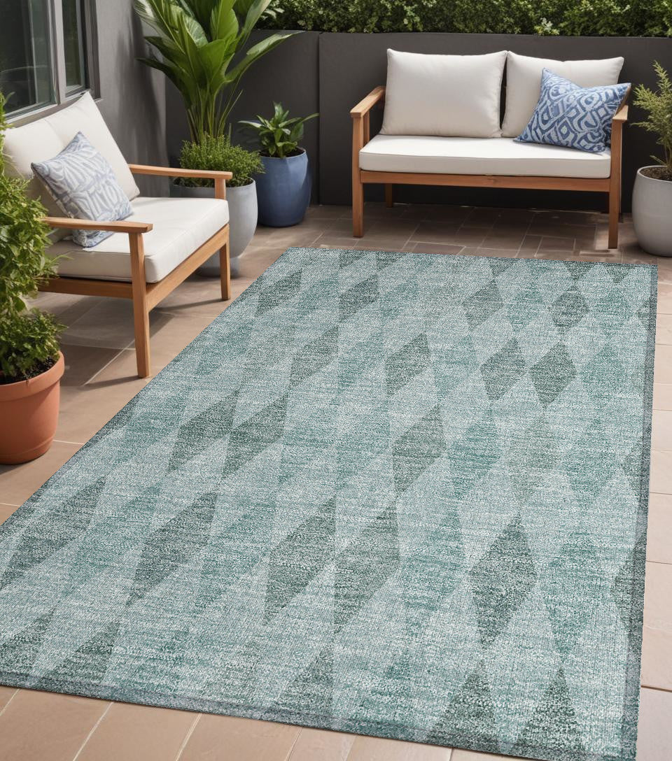 5' X 8' Teal Geometric Washable Non Skid Indoor Outdoor Area Rug