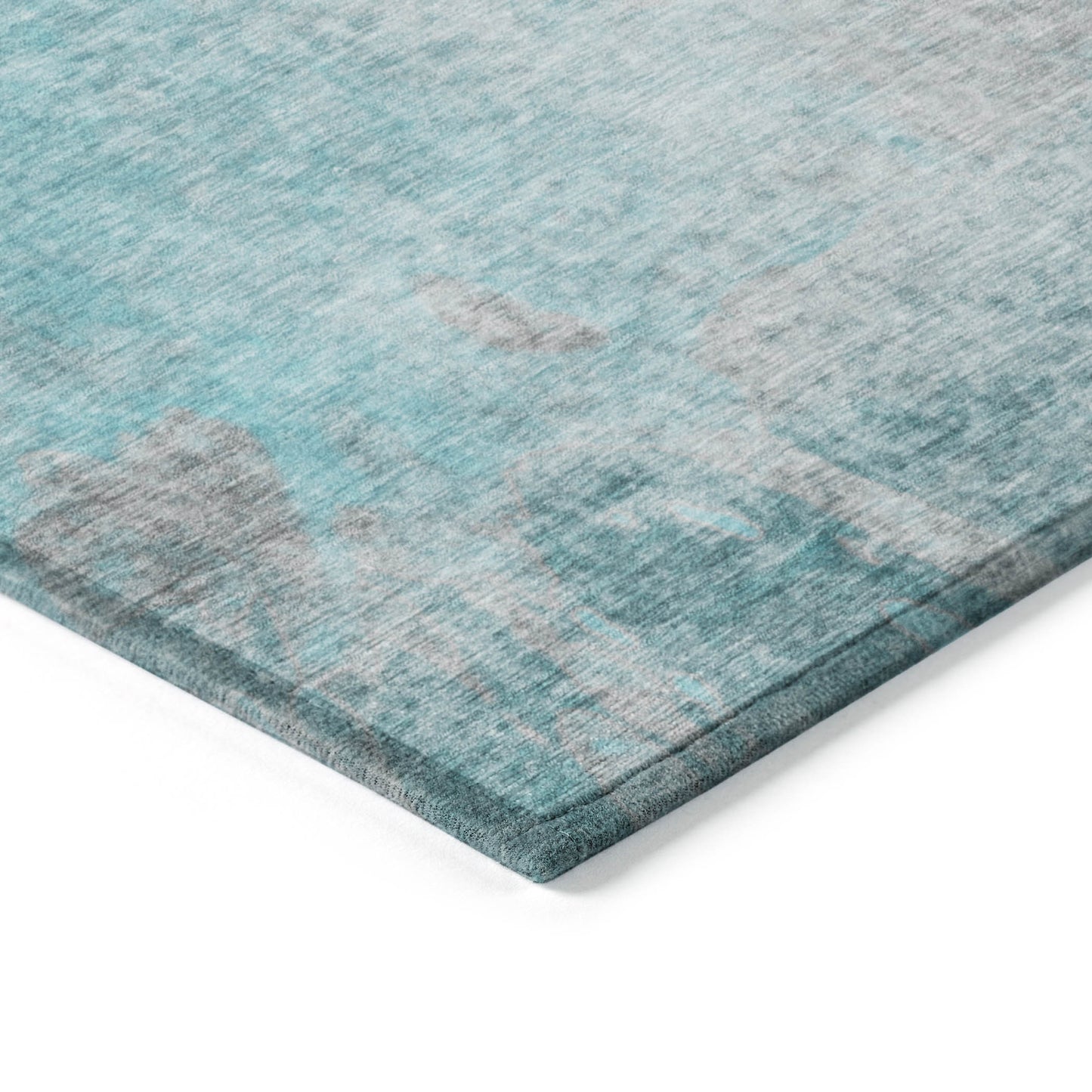 5' X 8' Teal Abstract Washable Non Skid Indoor Outdoor Area Rug