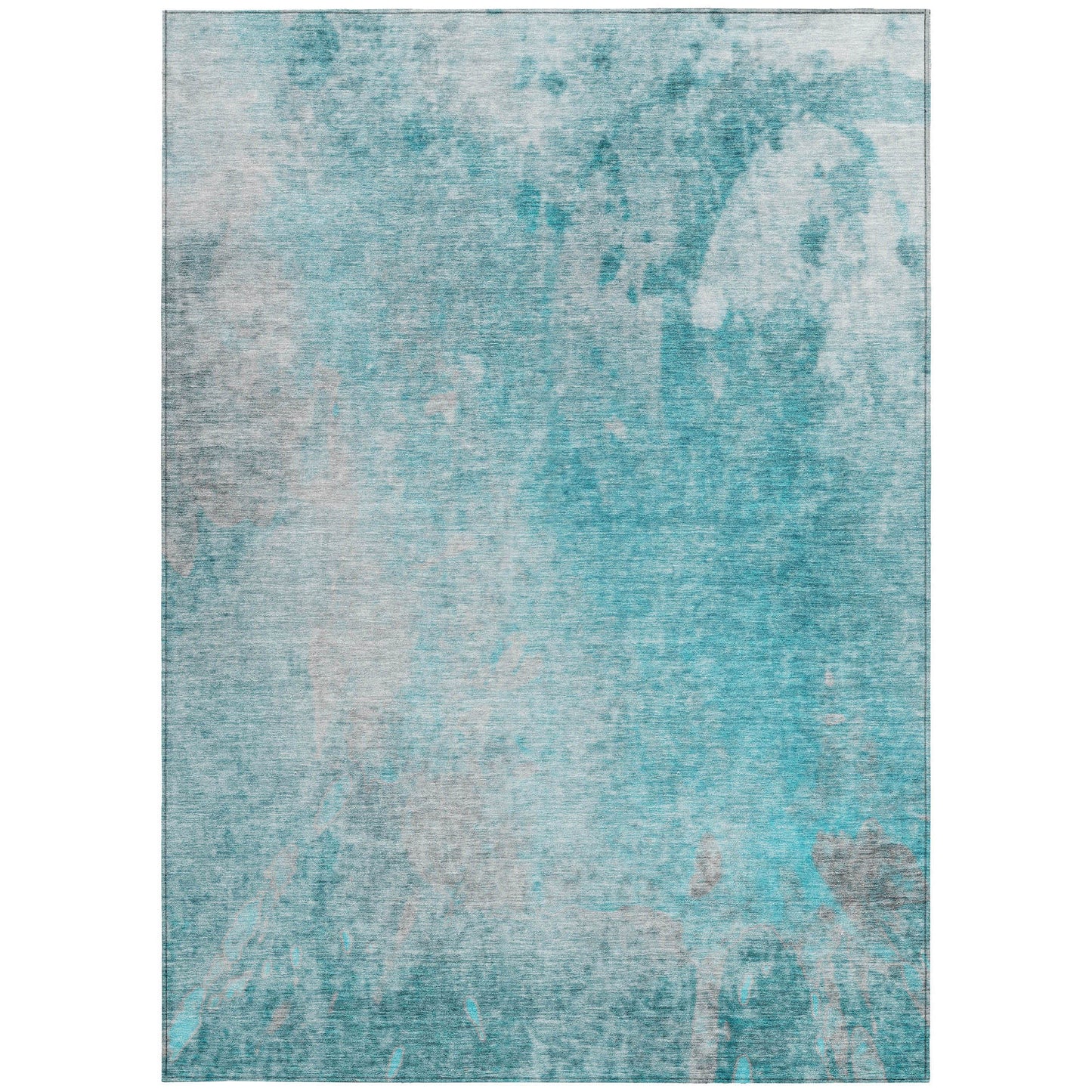 5' X 8' Teal Abstract Washable Non Skid Indoor Outdoor Area Rug