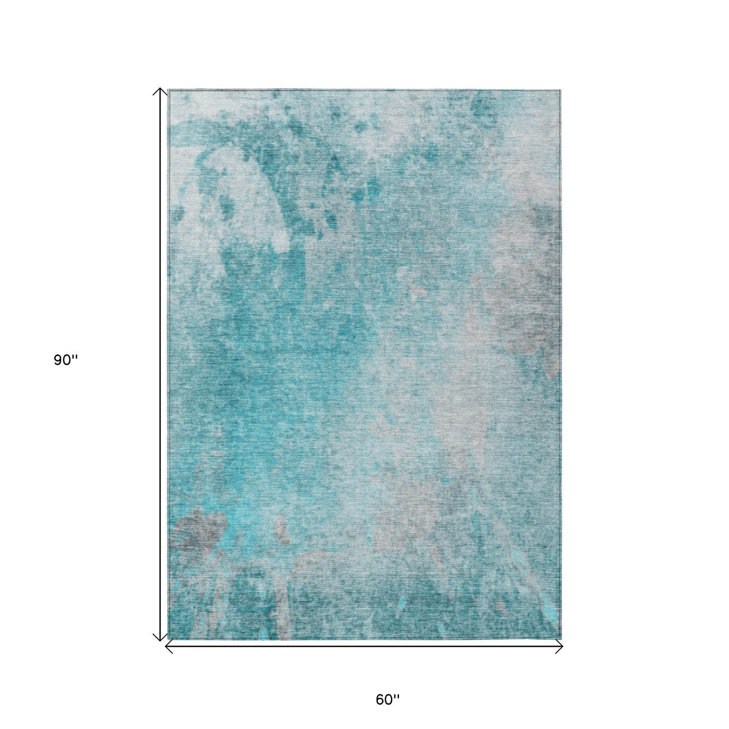 5' X 8' Teal Abstract Washable Non Skid Indoor Outdoor Area Rug