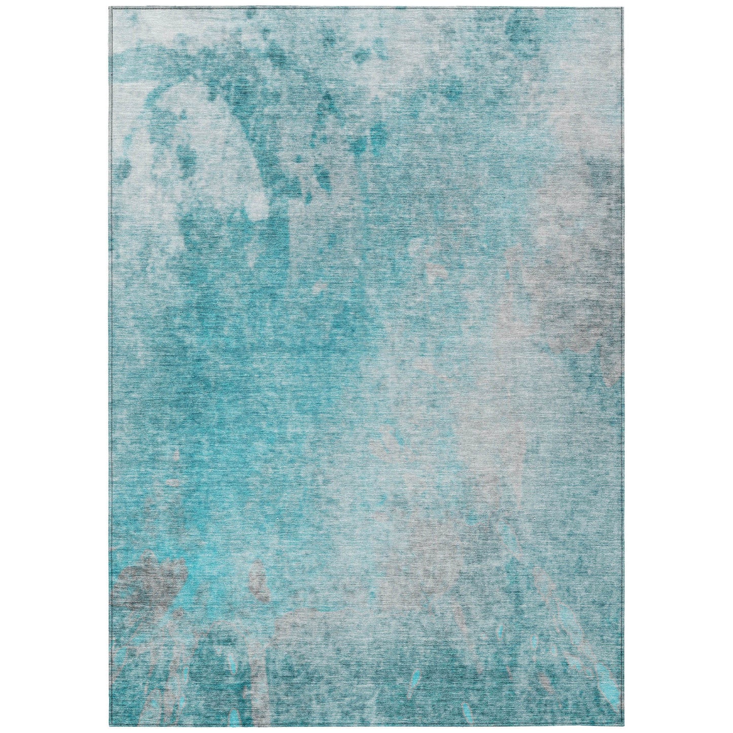 5' X 8' Teal Abstract Washable Non Skid Indoor Outdoor Area Rug